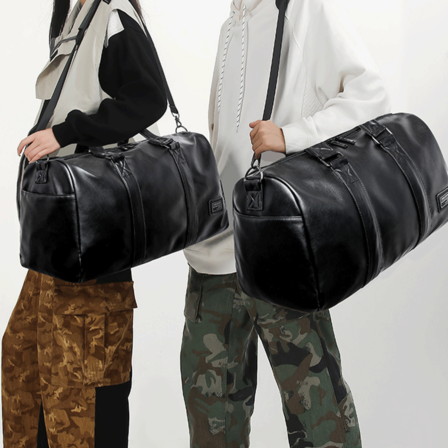 black spacious water-proof traveler PU leather Duffel Bag 17