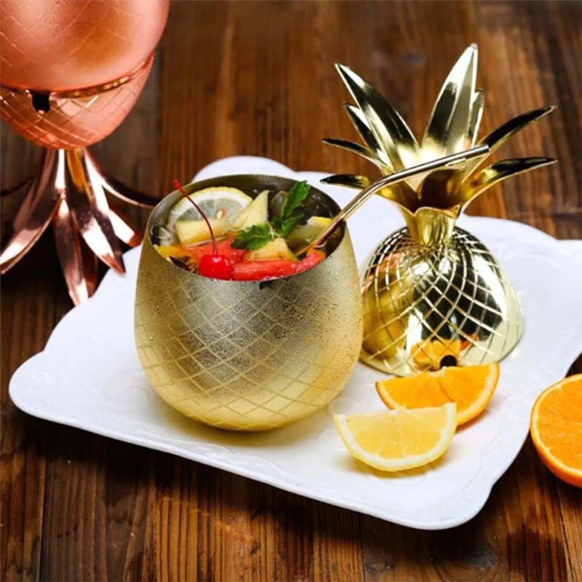 Multi-dimension Stainless Steel Pineapple Cocktail Straw Cup 7