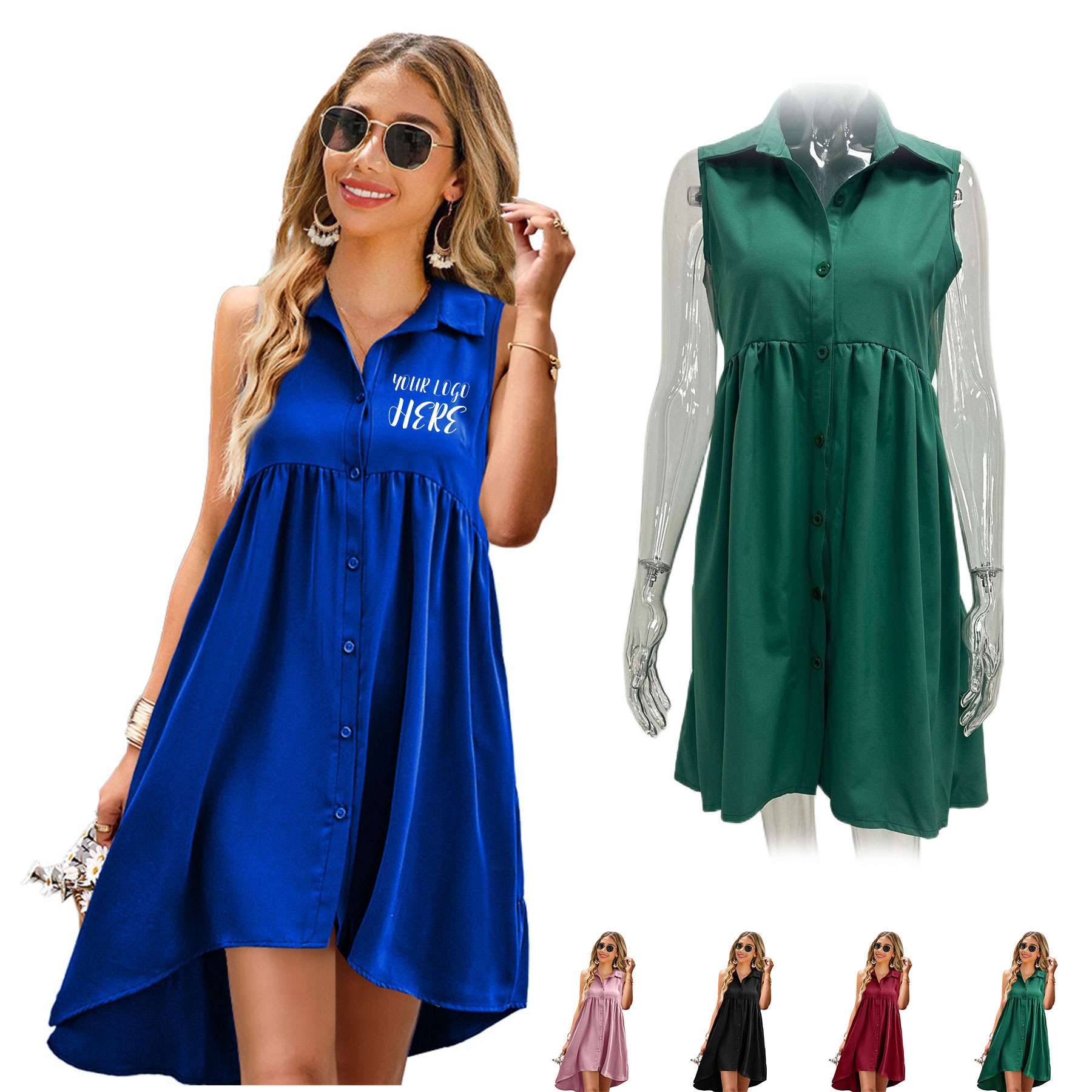 Women's Lapel Collar Sleeveless Dress 1