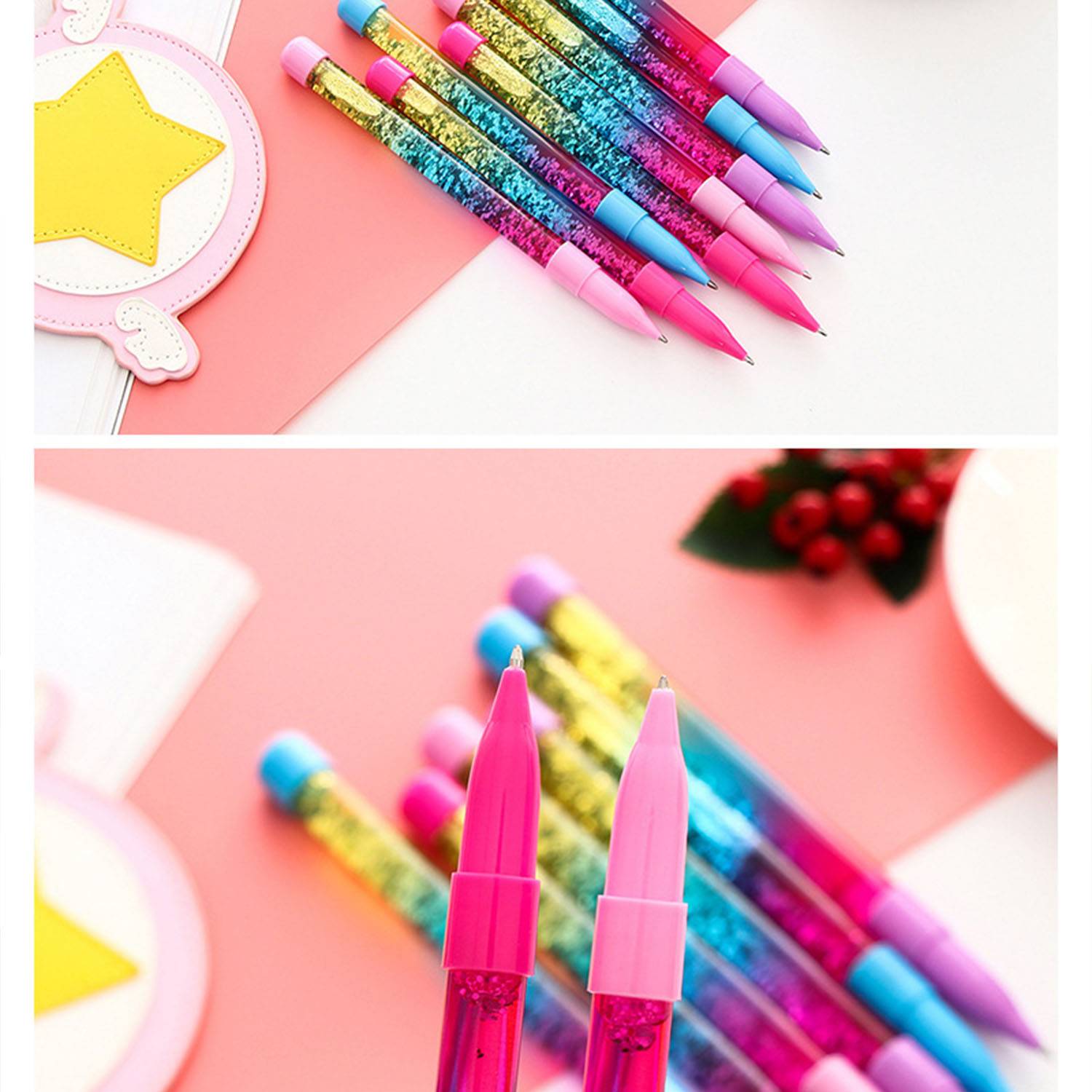 Glitter Liquid Sand Bling Rainbow Dynamic Crystal Ball Pen 4