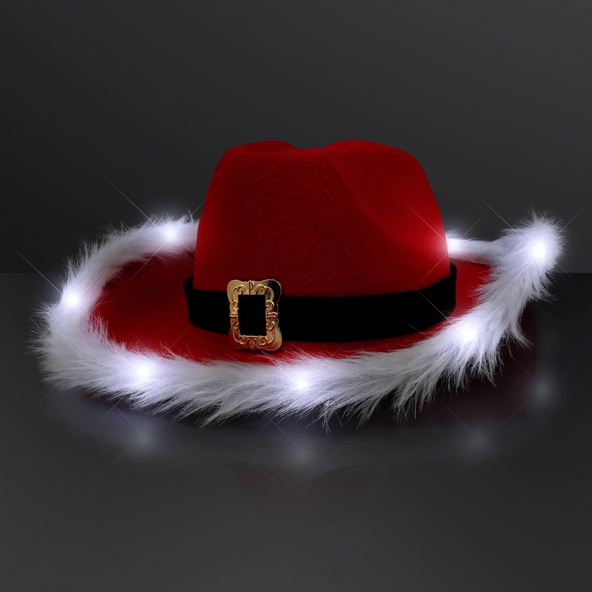 Cowboy Santa Claus Christmas Hat, White Light Fur Trim 1
