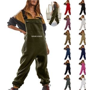 Womens Fleece Overalls One-piece Bibs Jumpsuits 3