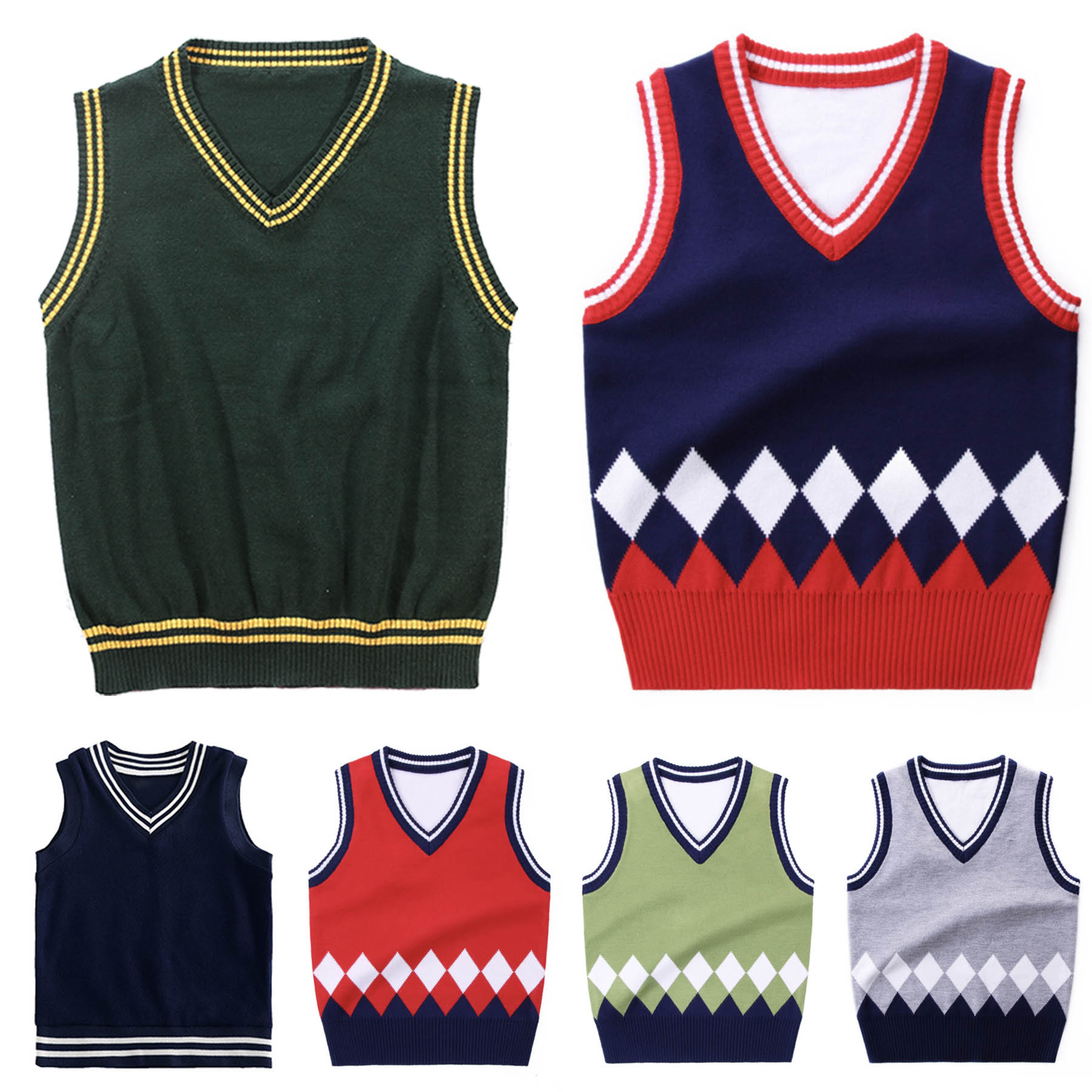 Child School V Neck Cotton SweaterLightweight Pullover 1