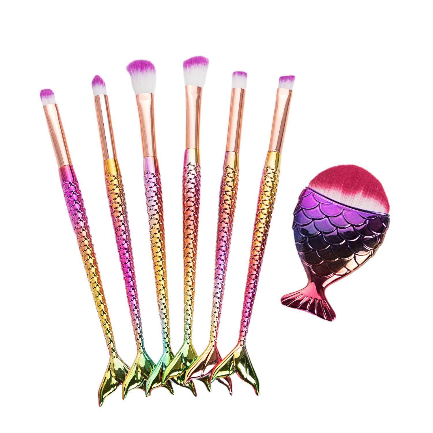 7Pcs Mermaid Makeup Brush Set with Soft Nylon Bristles 4