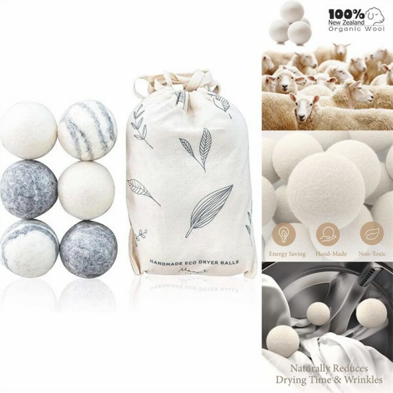 6 Pack Laundry Wool Dryer Balls with Cotton Bag