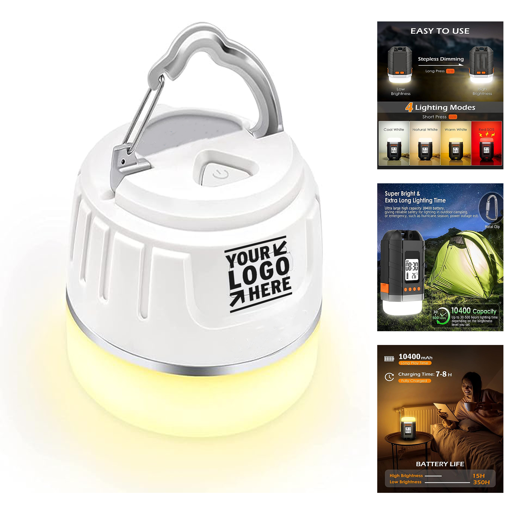 2 Light Modes Rechargeable Power Bank 5200mAh Adjust Brightness Steplessly Camping Lantern