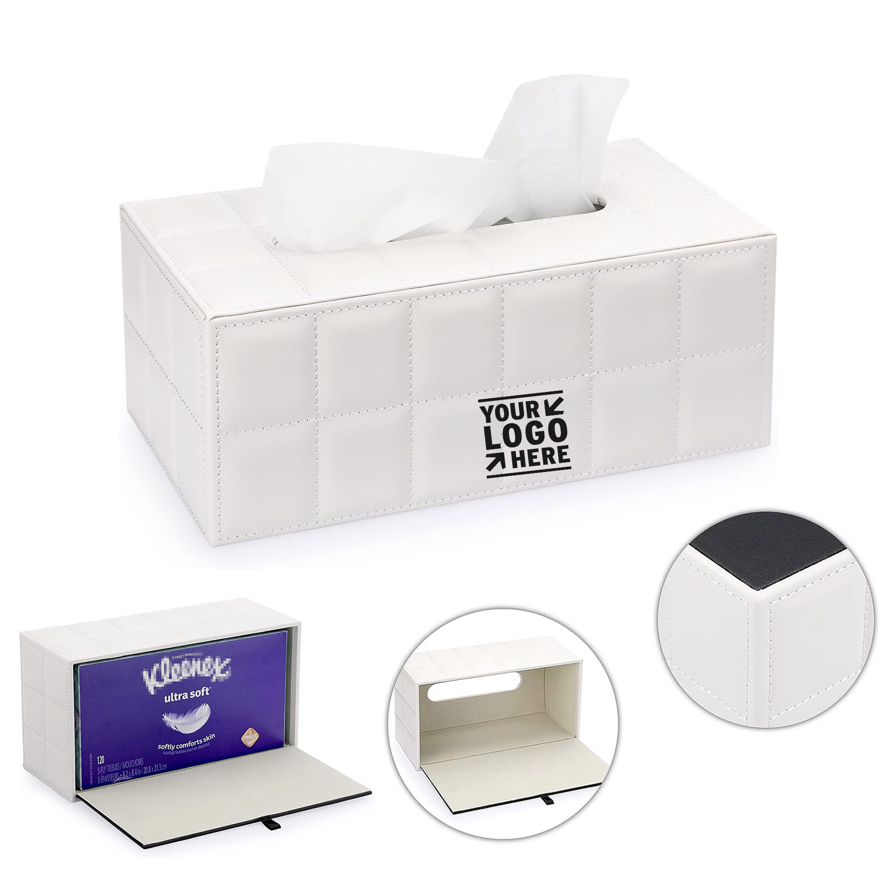  Vanity Dresser Magnetic Bottom Rectangular Leather Stylish Decorative PU Tissue Box Holder With Co