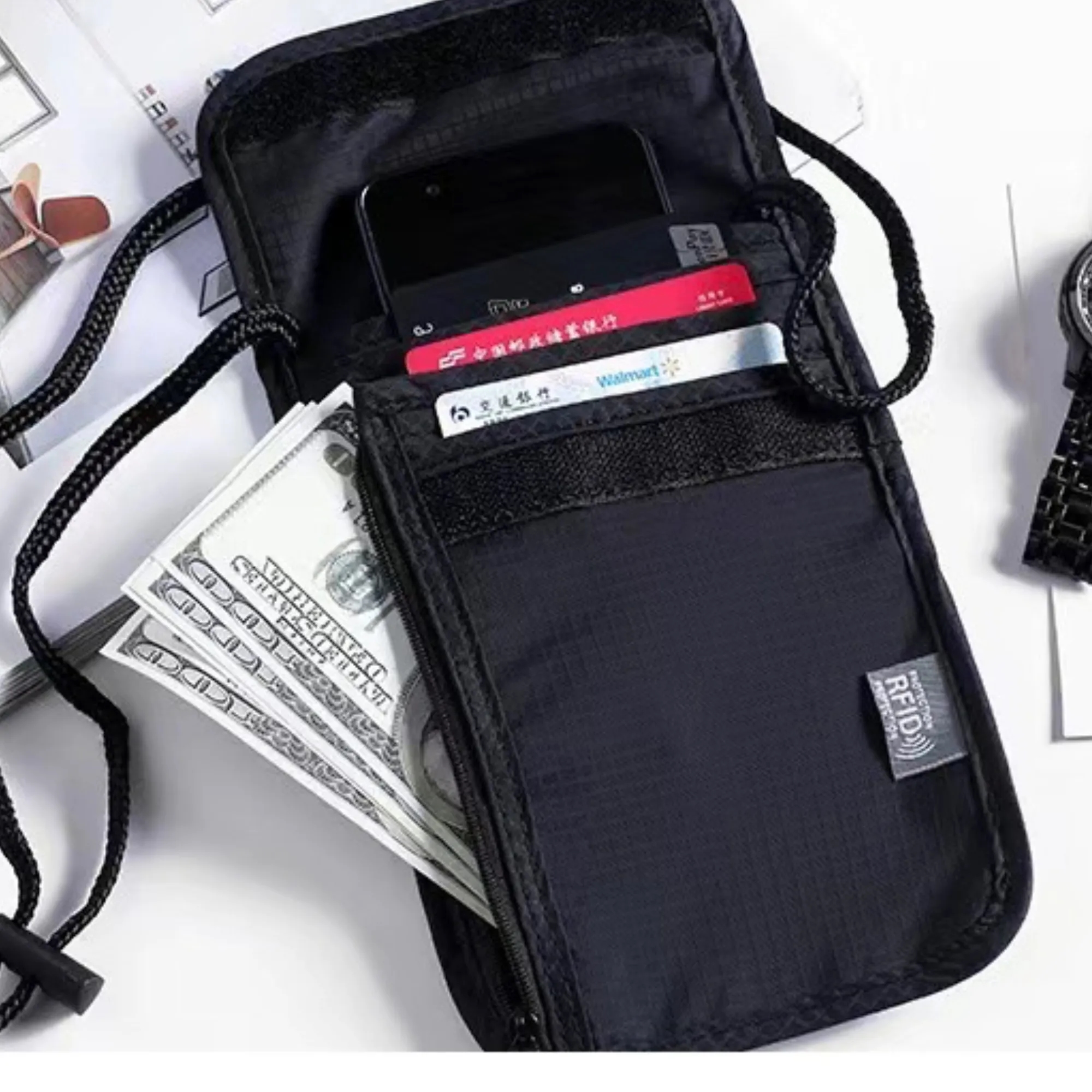 Travel RFID Blocking Pouch Neck Strap Passport Holder Wallet 5