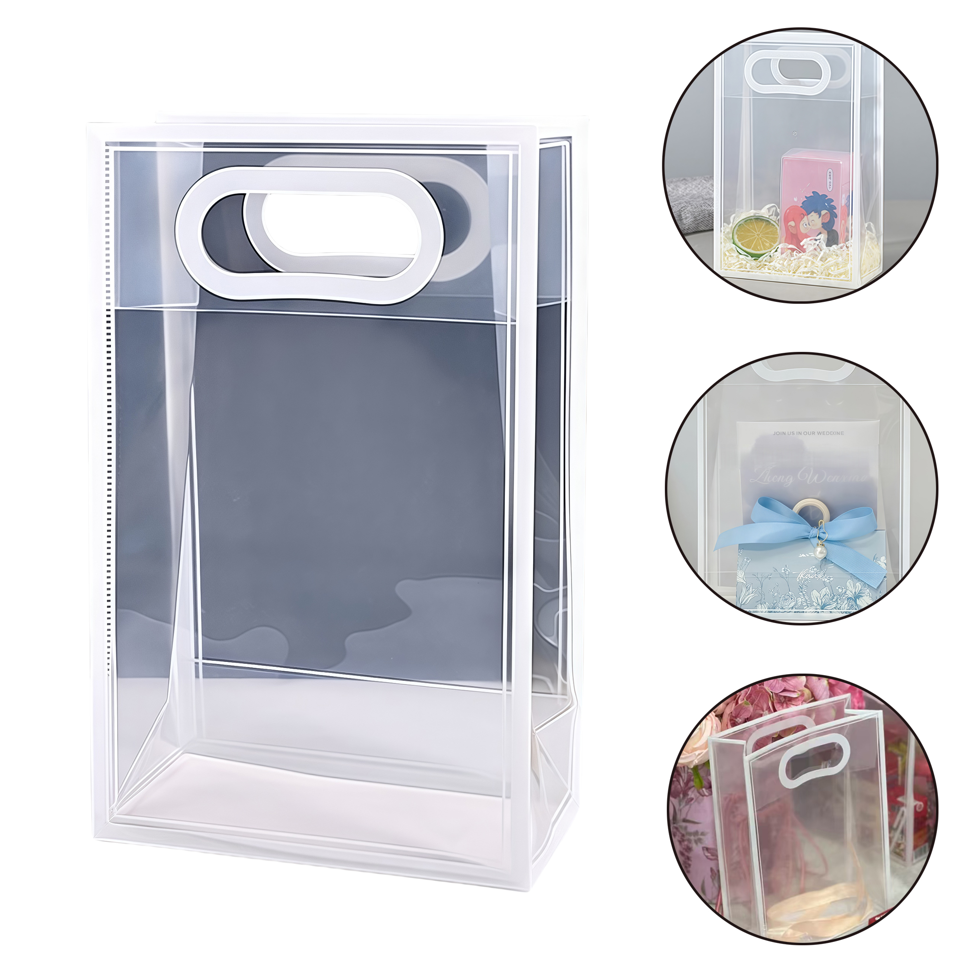 PP Clear Gift Bags for Cosmetics Wedding Favors Reusable Durable Waterproof Tote 10.2x7.1x4.2" 2