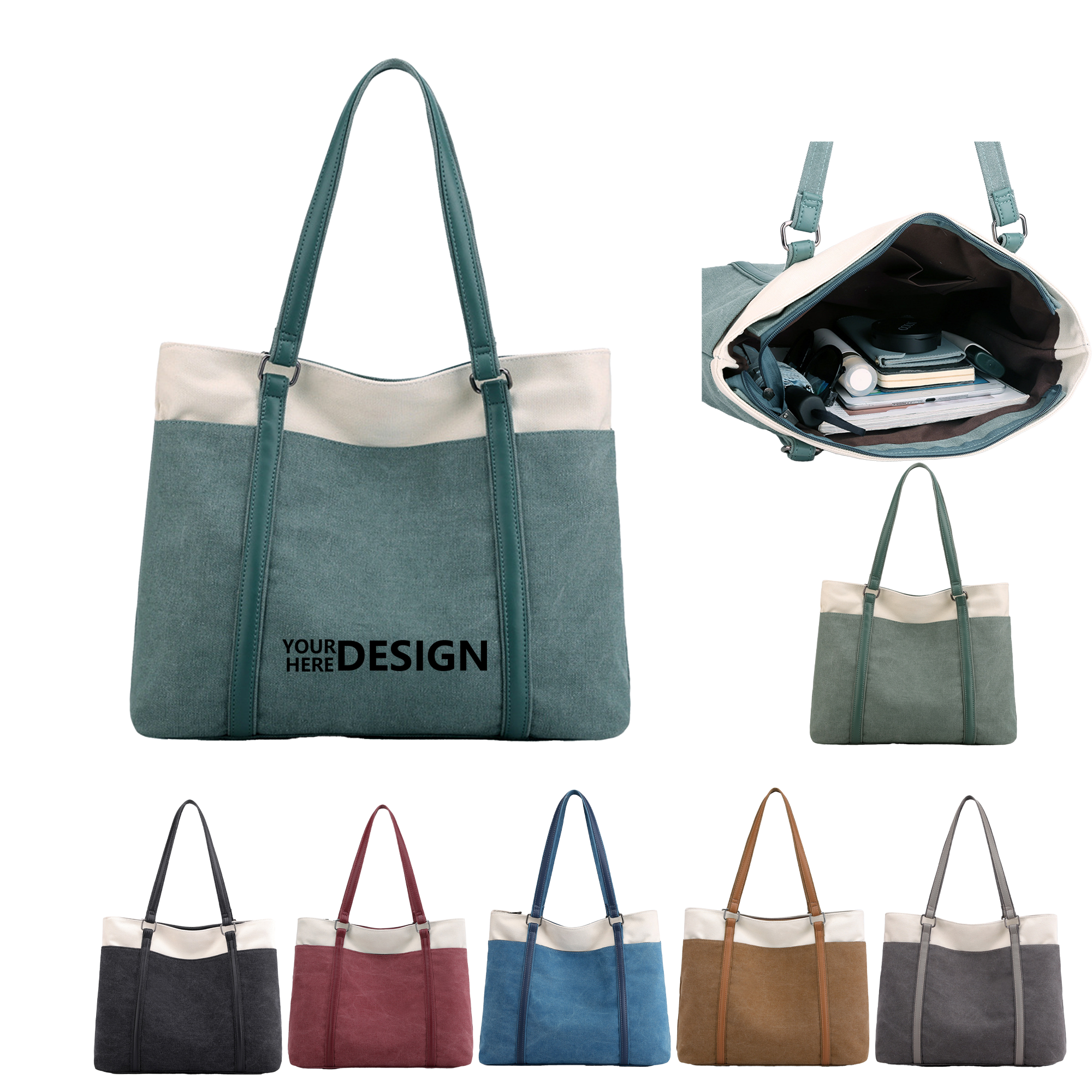 Vintage-Inspired 16oz Canvas Dual-Tone Handbag 2