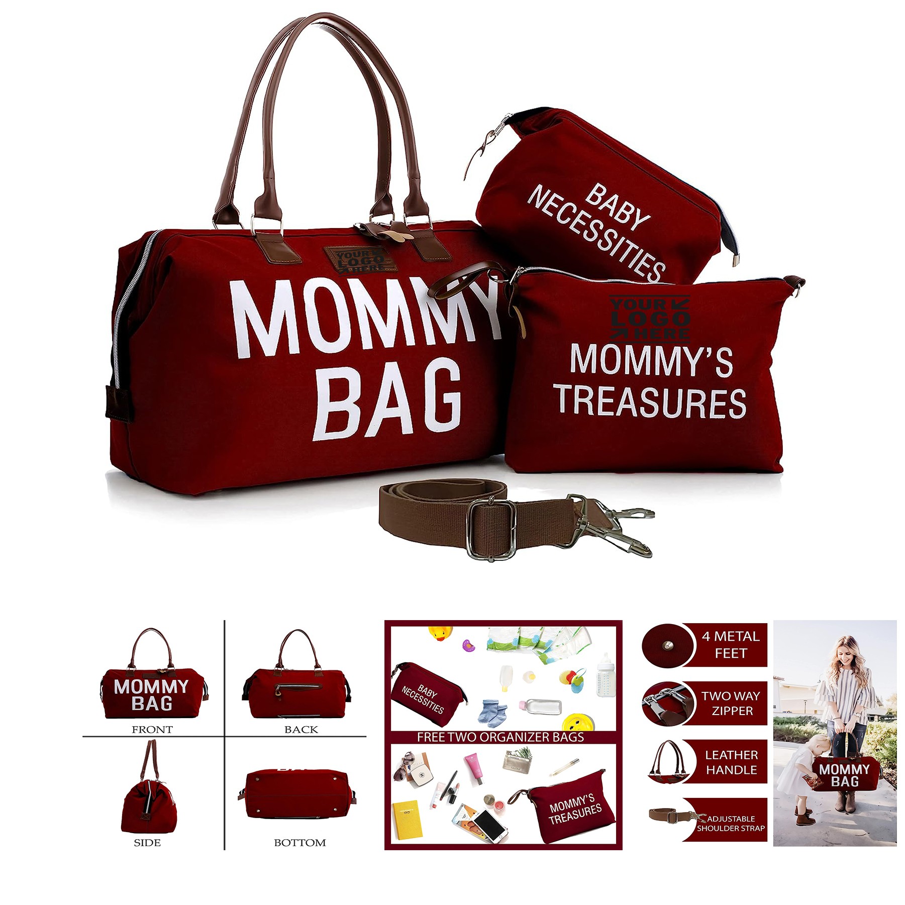 Diaper Bag Tote with 2 Organizers, custom tote bag with logo imprint 2