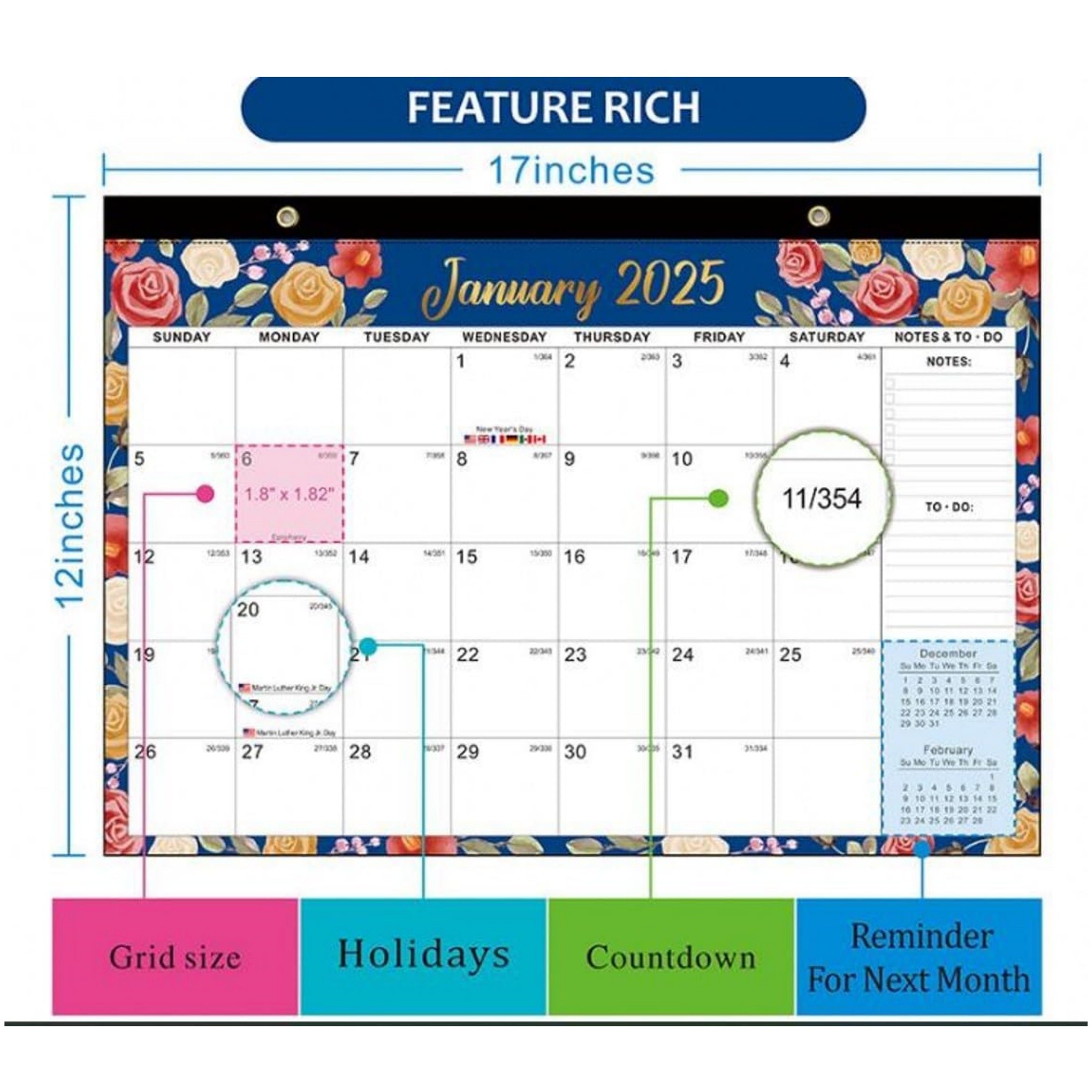 18 Months 17"*12" Wall Calendar From Jan 2025 To June 2026 3