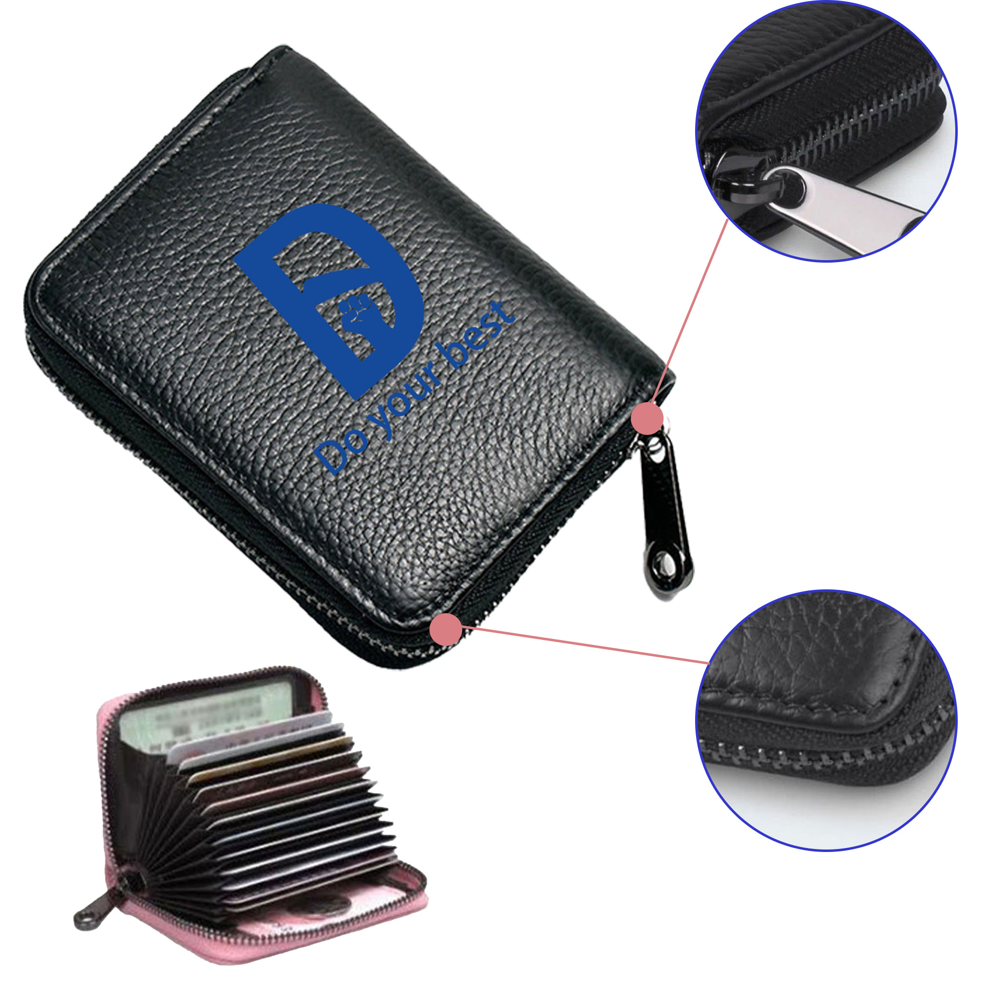 PU Leather Portable Cardholder With Zipper 5