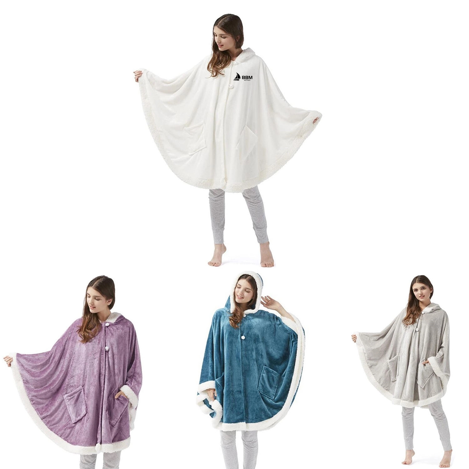 Pearl Buckle Hooded Casual Cape 3