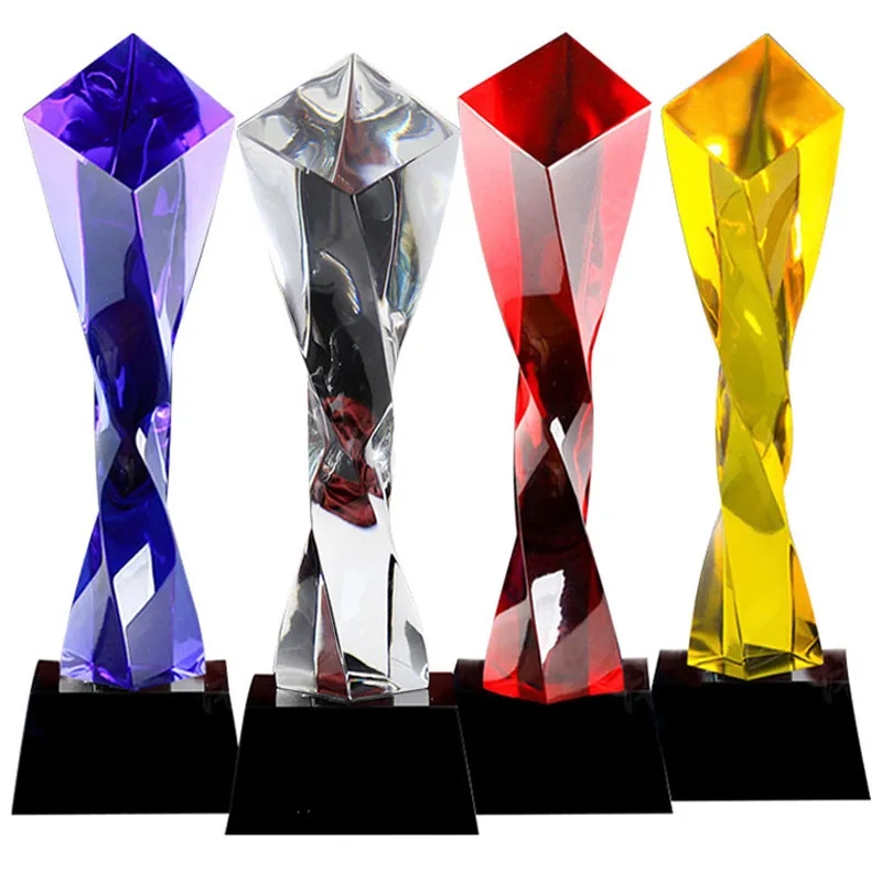 Colored Twisted Pillar Crystal Trophy 8