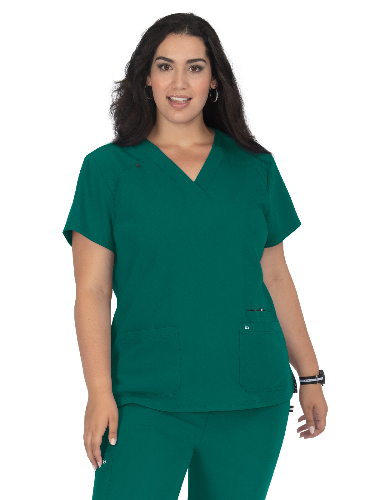 koi - Next Gen - Women's Three-Pocket Wide V-Neck Stretch Hustle and Heart Top 72