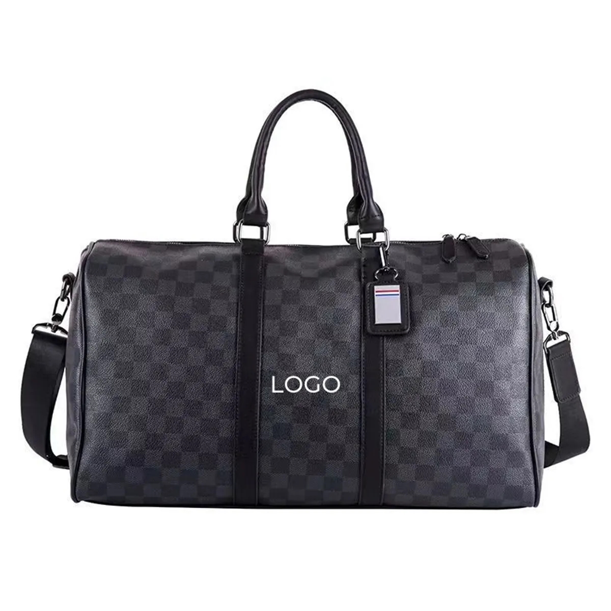 PU Leather Plaid Travel Duffel Bag 2