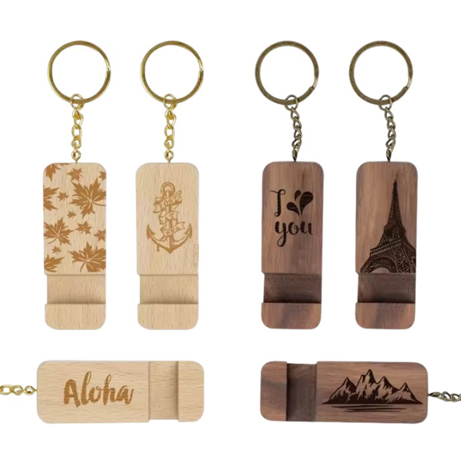 2-in-1 Wooden Phone Holder Keychain 1