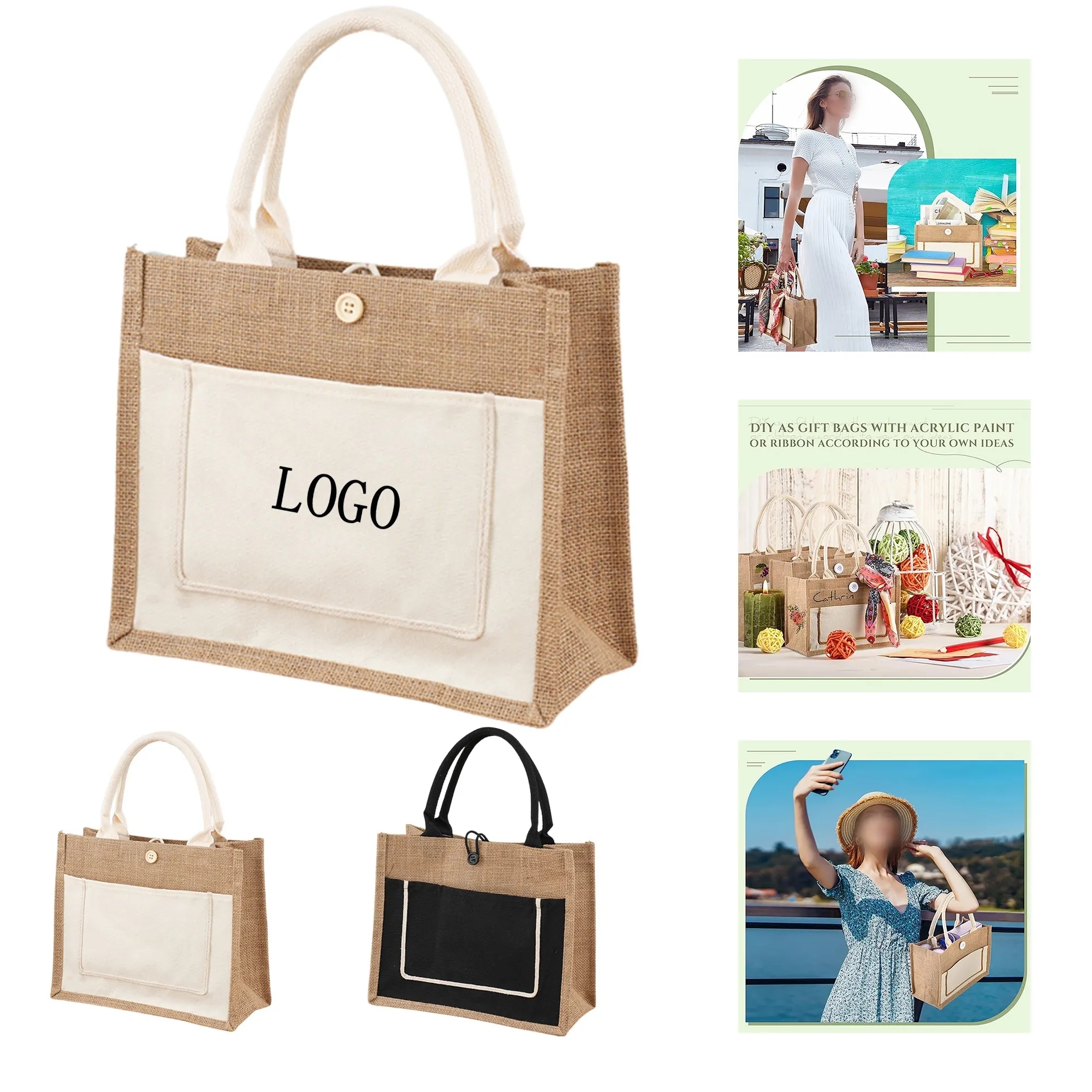 Eco-Friendly Burlap Hand-Held Cotton Laminate Bag, custom tote bag with logo imprint 3