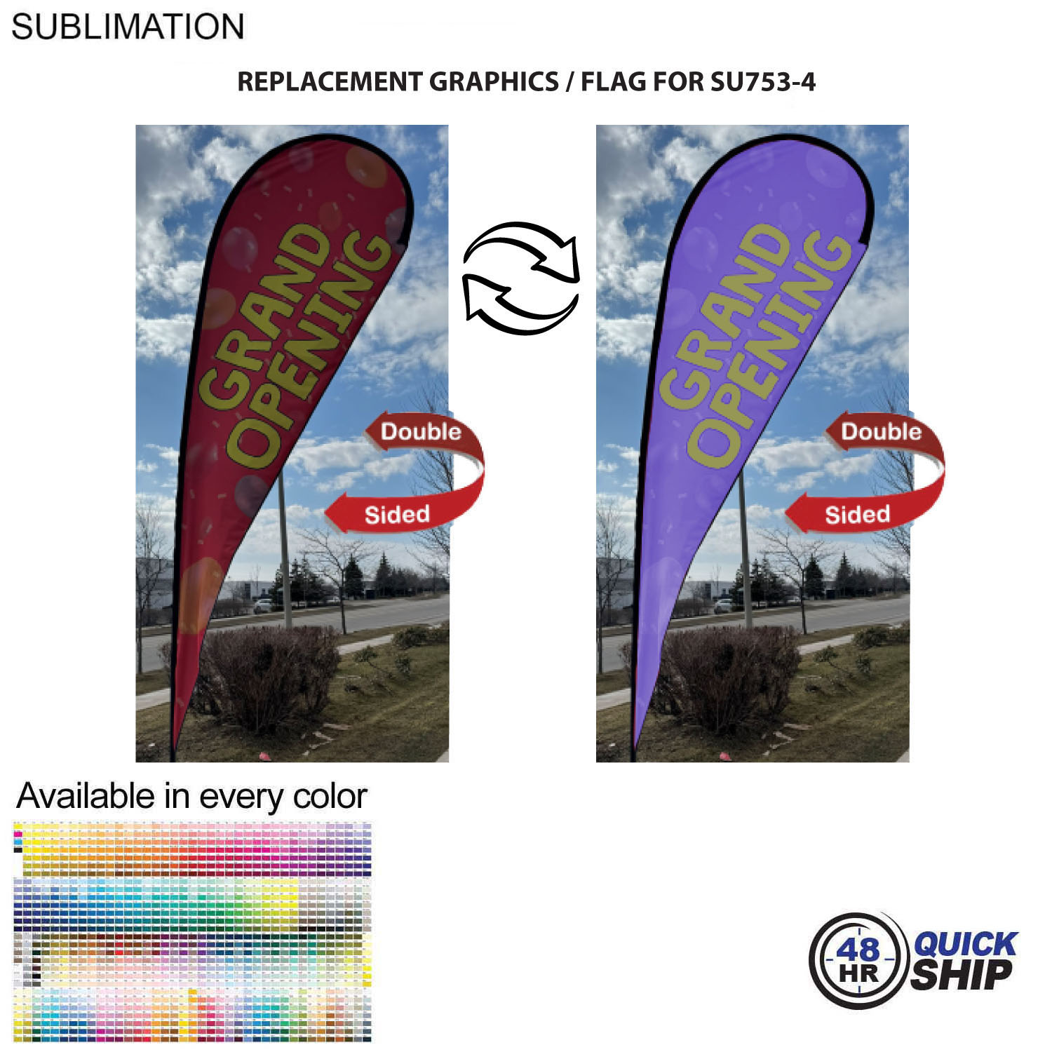 48 Hr Quick- Replacement Flag for 16' X-Large Tear Drop Flag Kit, Full Color Graphics Double Sided 2