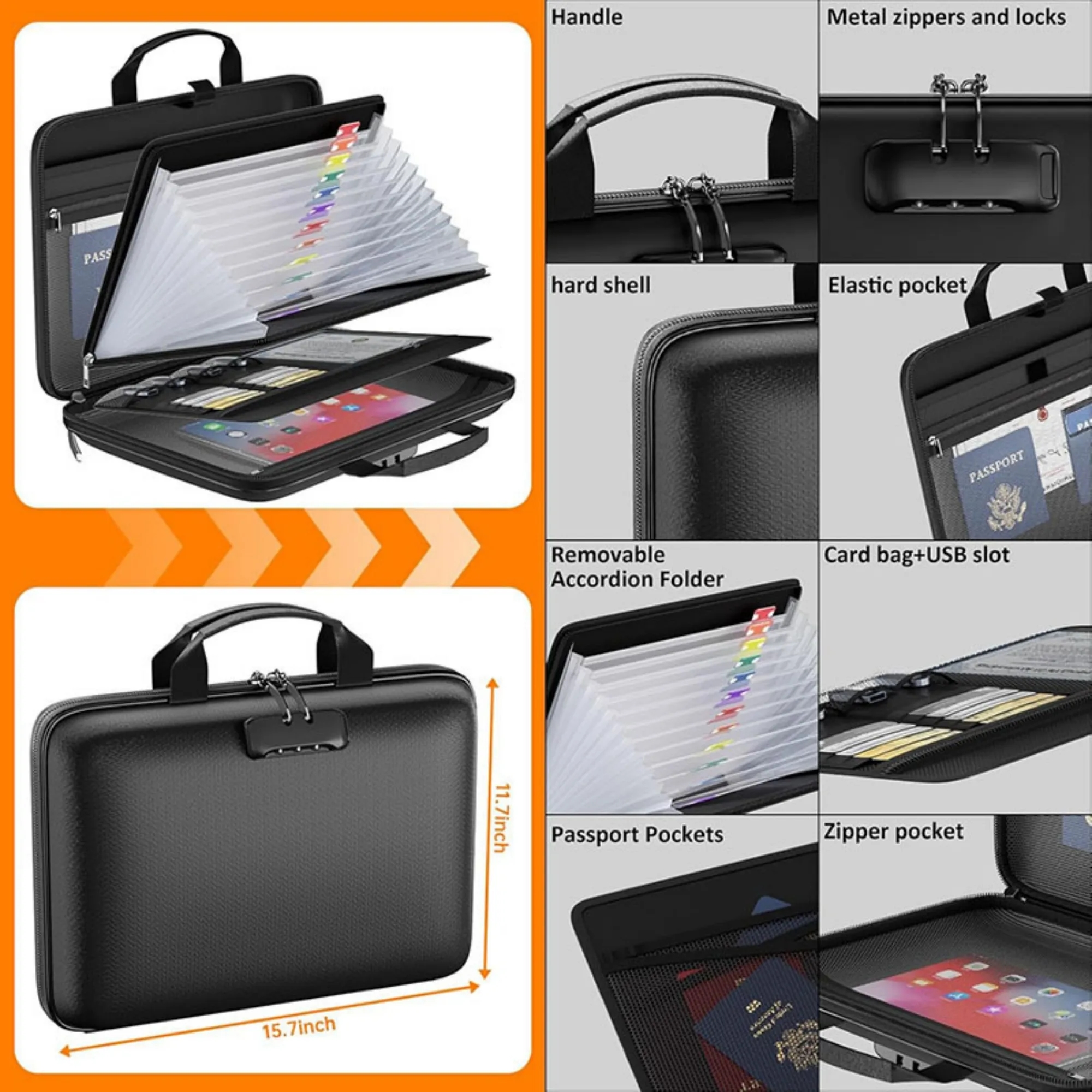 Combination Lock Fireproof Handheld Document Bag 4