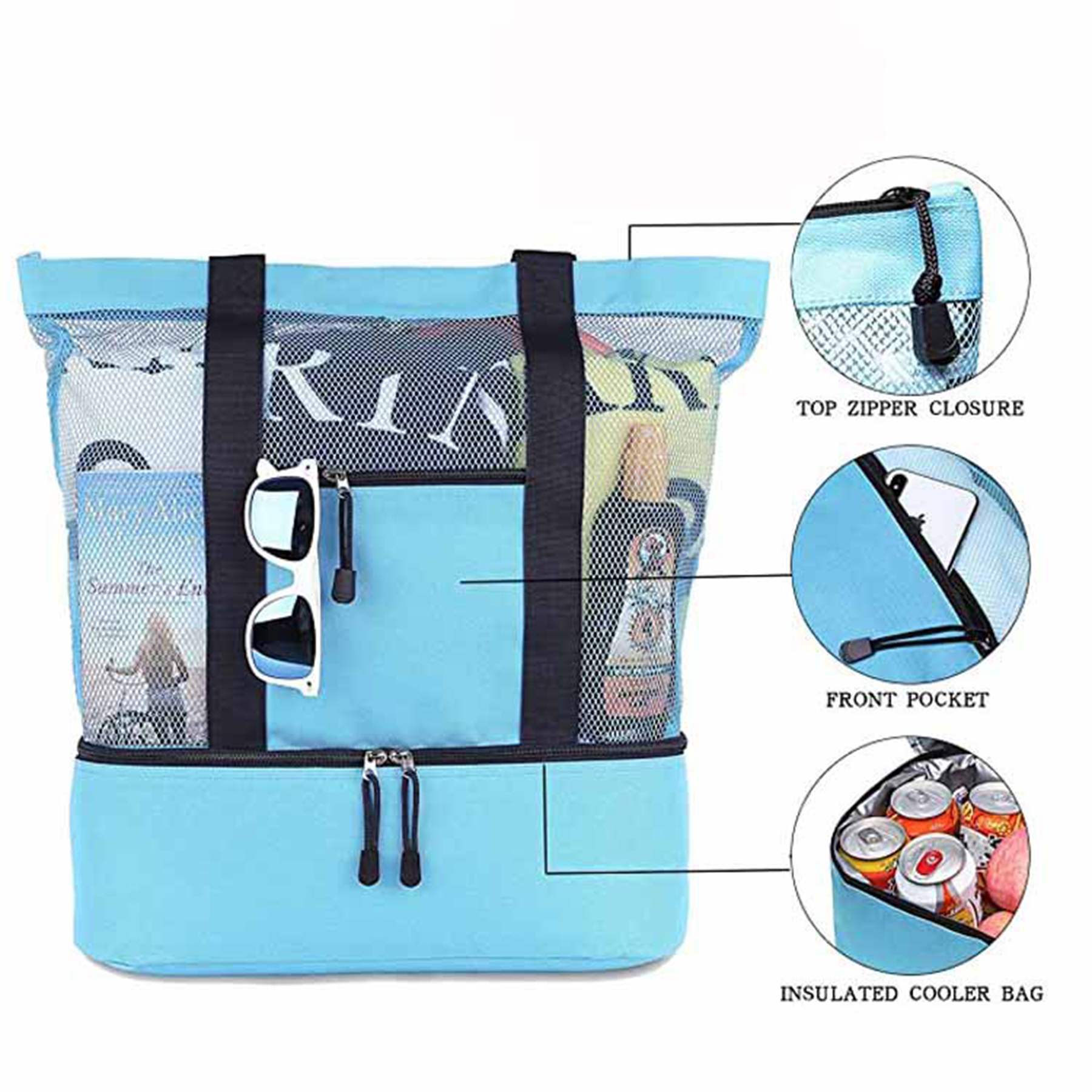 Mesh Beach Tote Bag with Fully Detachable Insulated Cooler 1