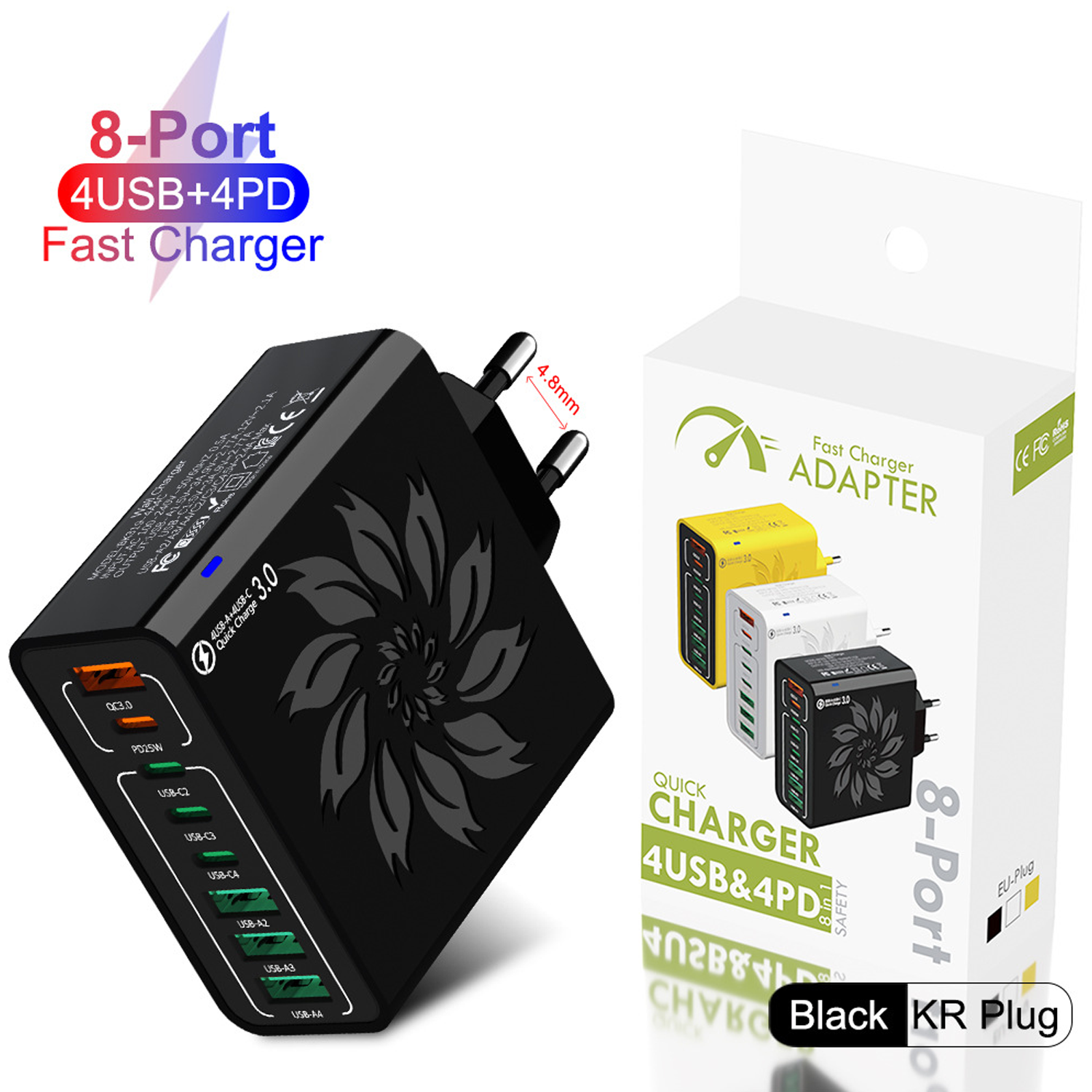 Ultra 150W 8-Port Charger:,4USB+4Type-C, QC5.0 Support 1