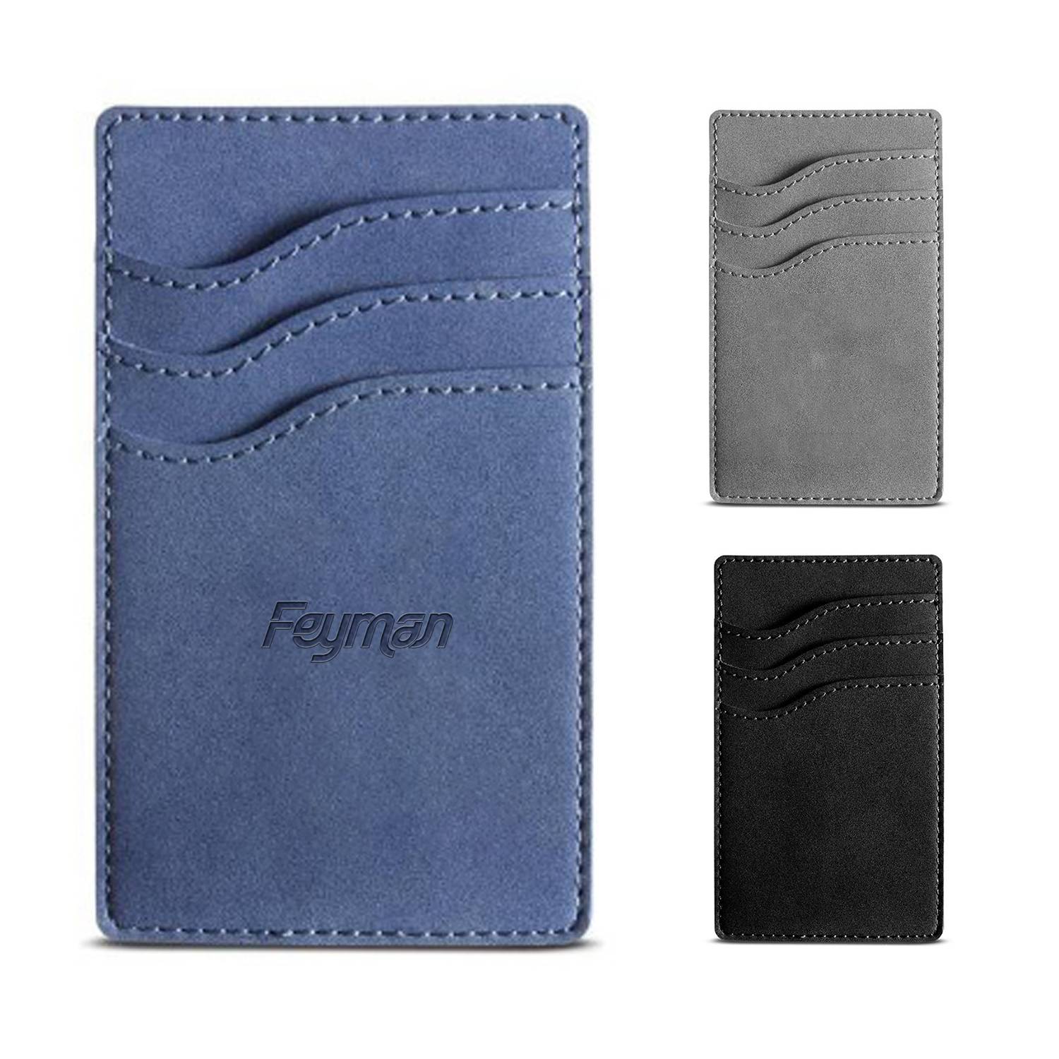 3-Pocket PU Leather Adhesive Phone Card Holder 3
