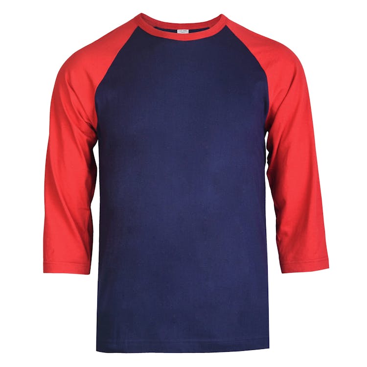 Men's 3/4 Sleeve Baseball T-Shirt - Medium Dark Red/Navy 2