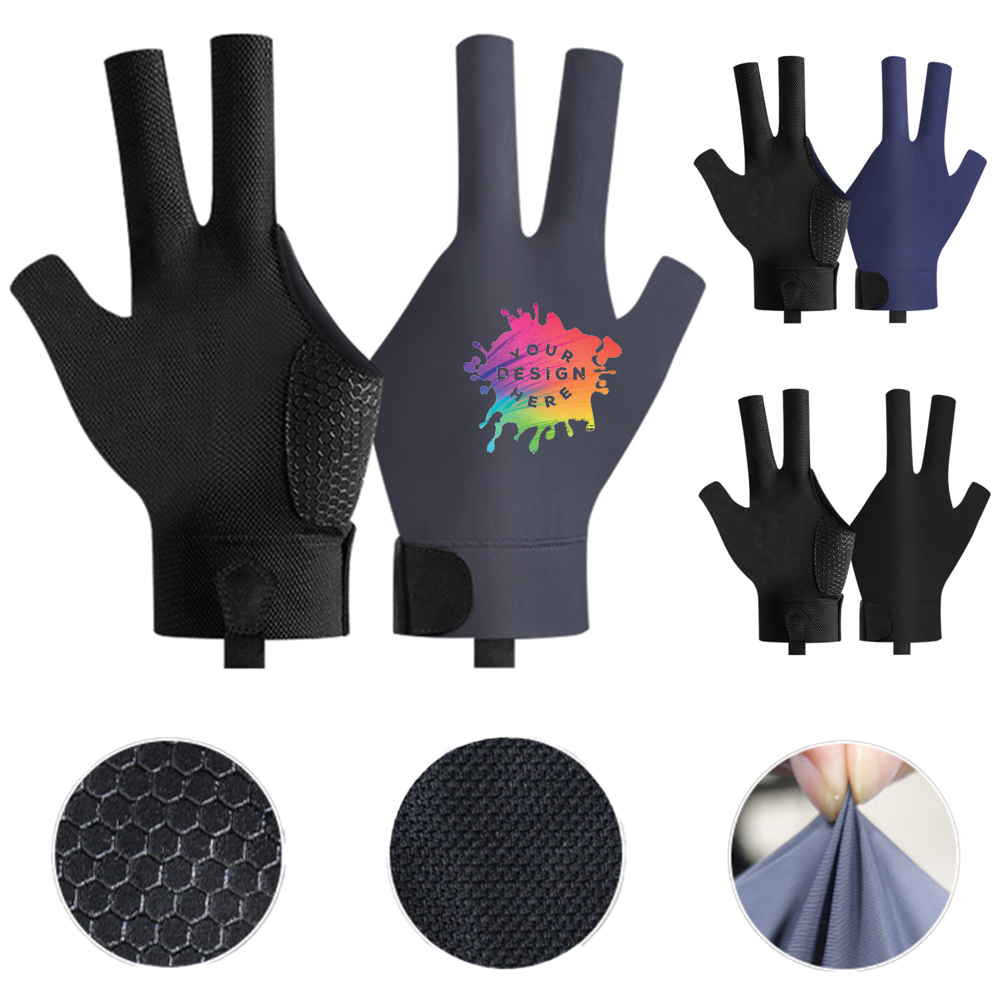 Full Color Snooker Left Hand 3 Finger Glove MOQ 50 2