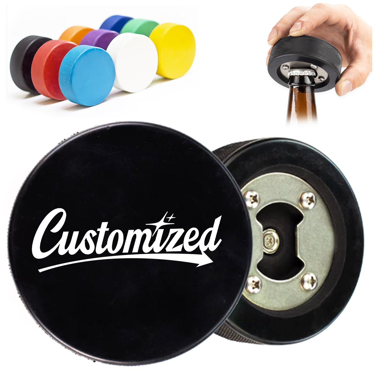 Hockey Puck Bottle Opener with Custom Logo Print 7