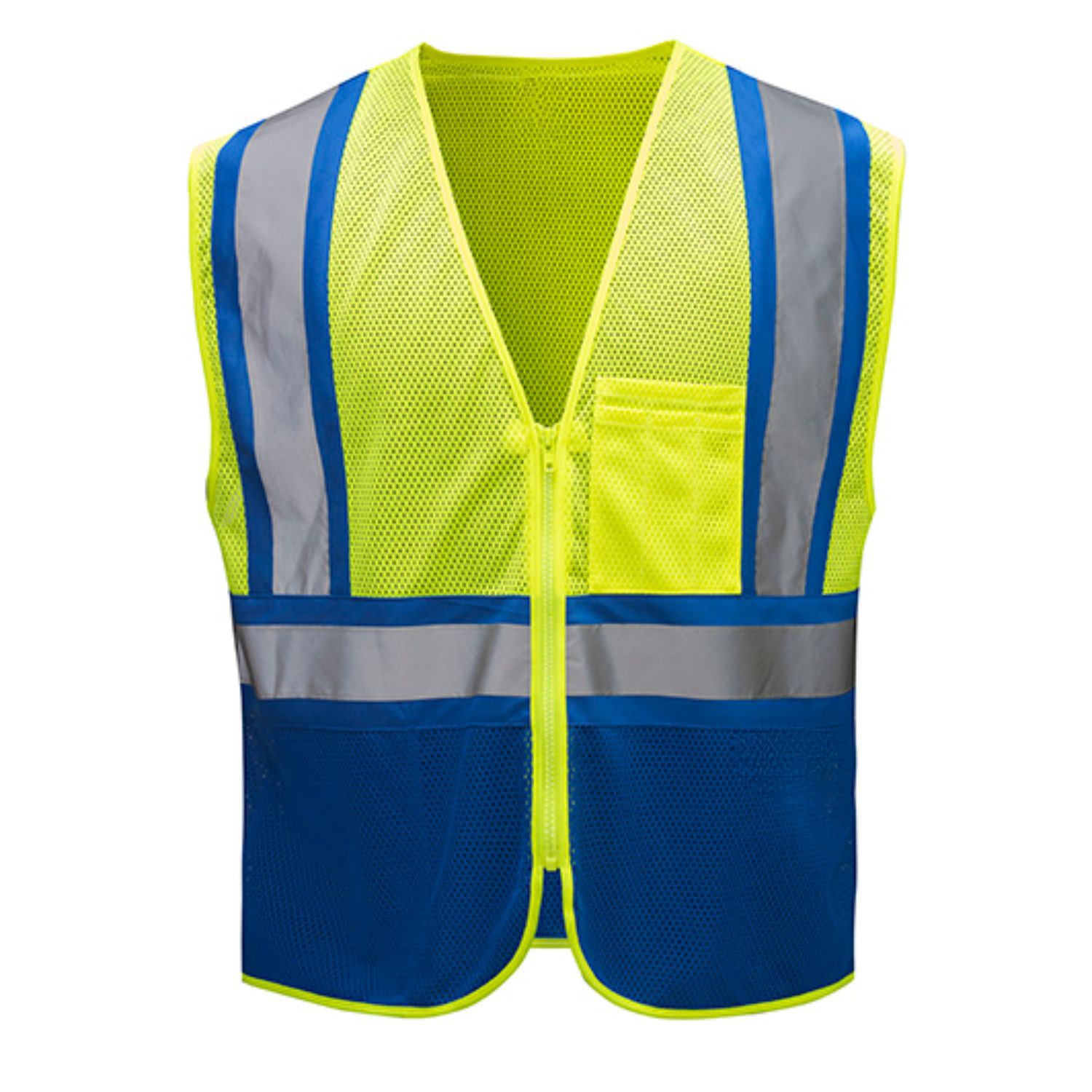 Reflective Class 2 Mesh Blue Bottom Safety Vest With Pockets 5