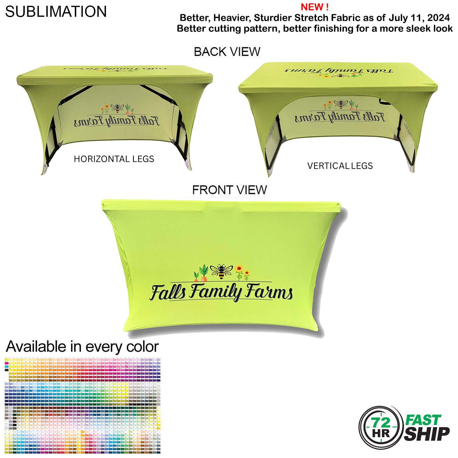 72 Hr Fast Ship - Sublimated Stretch Curved Fit Table Throw for 4ft Table, 3 sided, Open Back 6