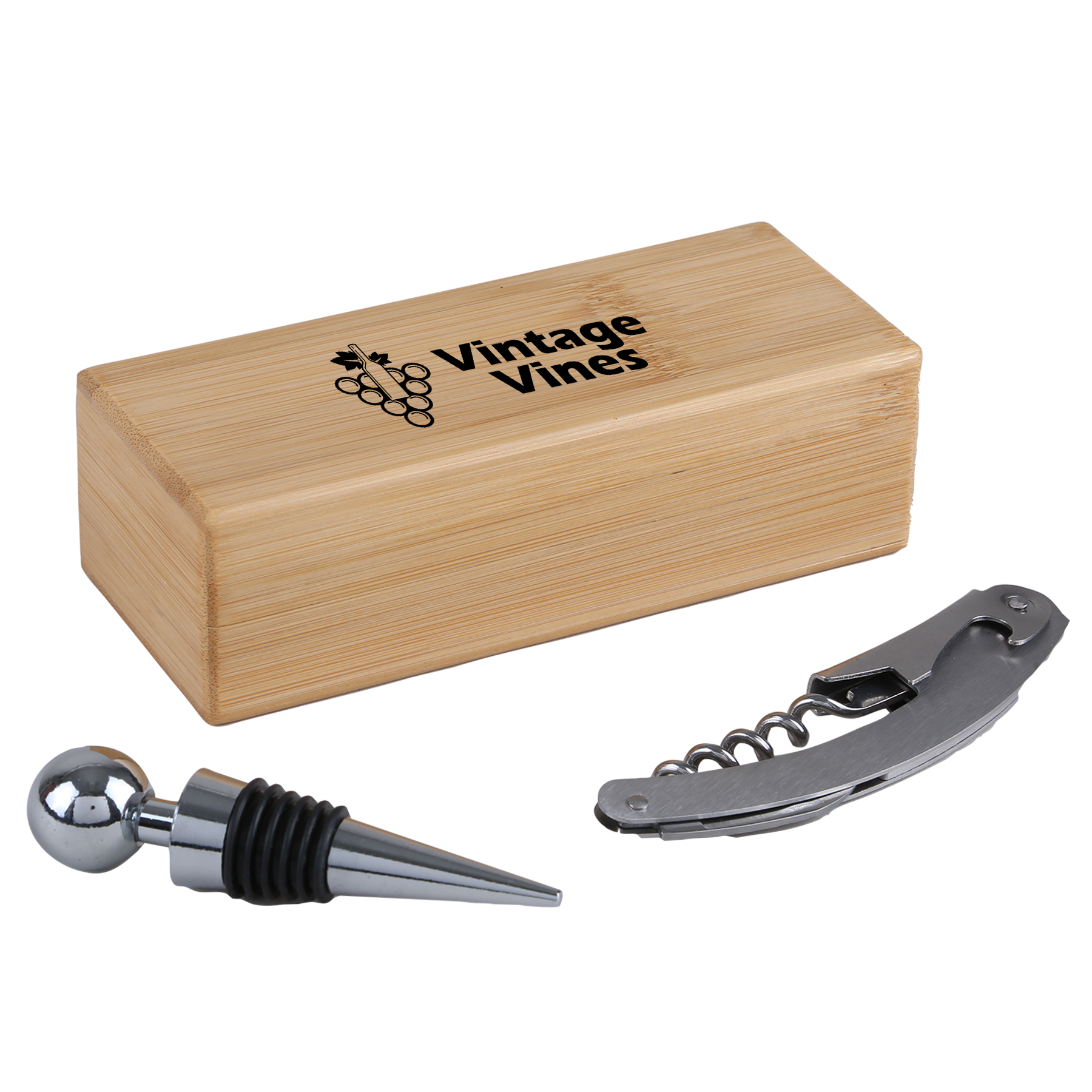 2 Piece Bamboo Wine Opener Set w/Magnetic Closure 8
