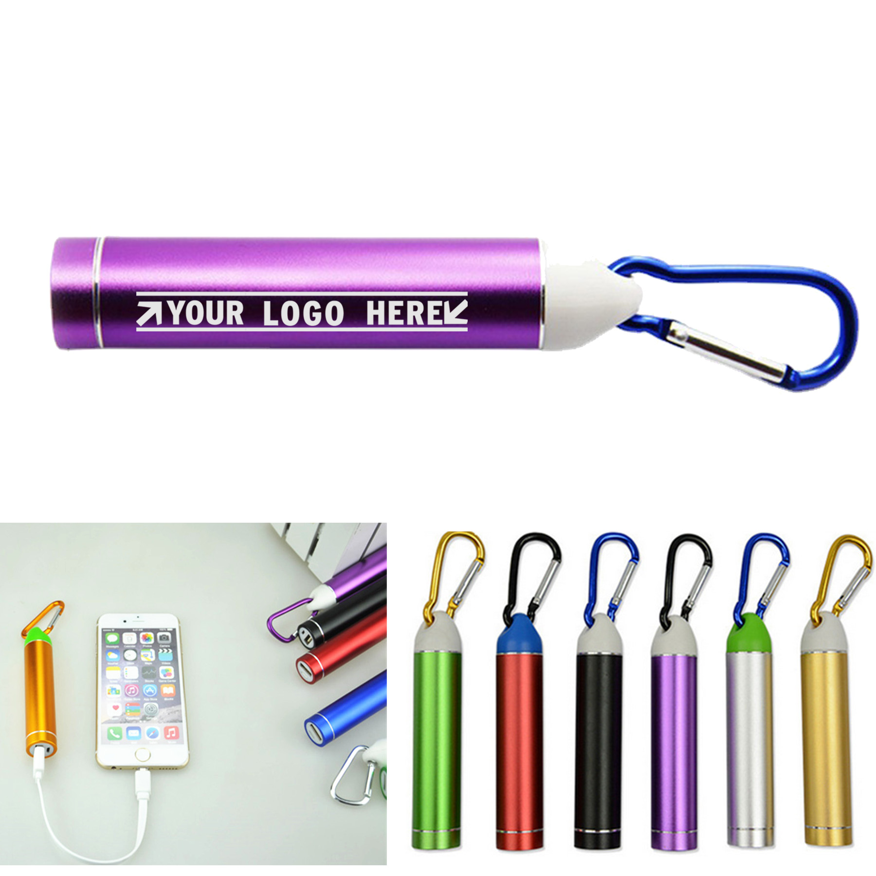 Portable Cylinder 2600mAh Powerbank With Carabiner 2