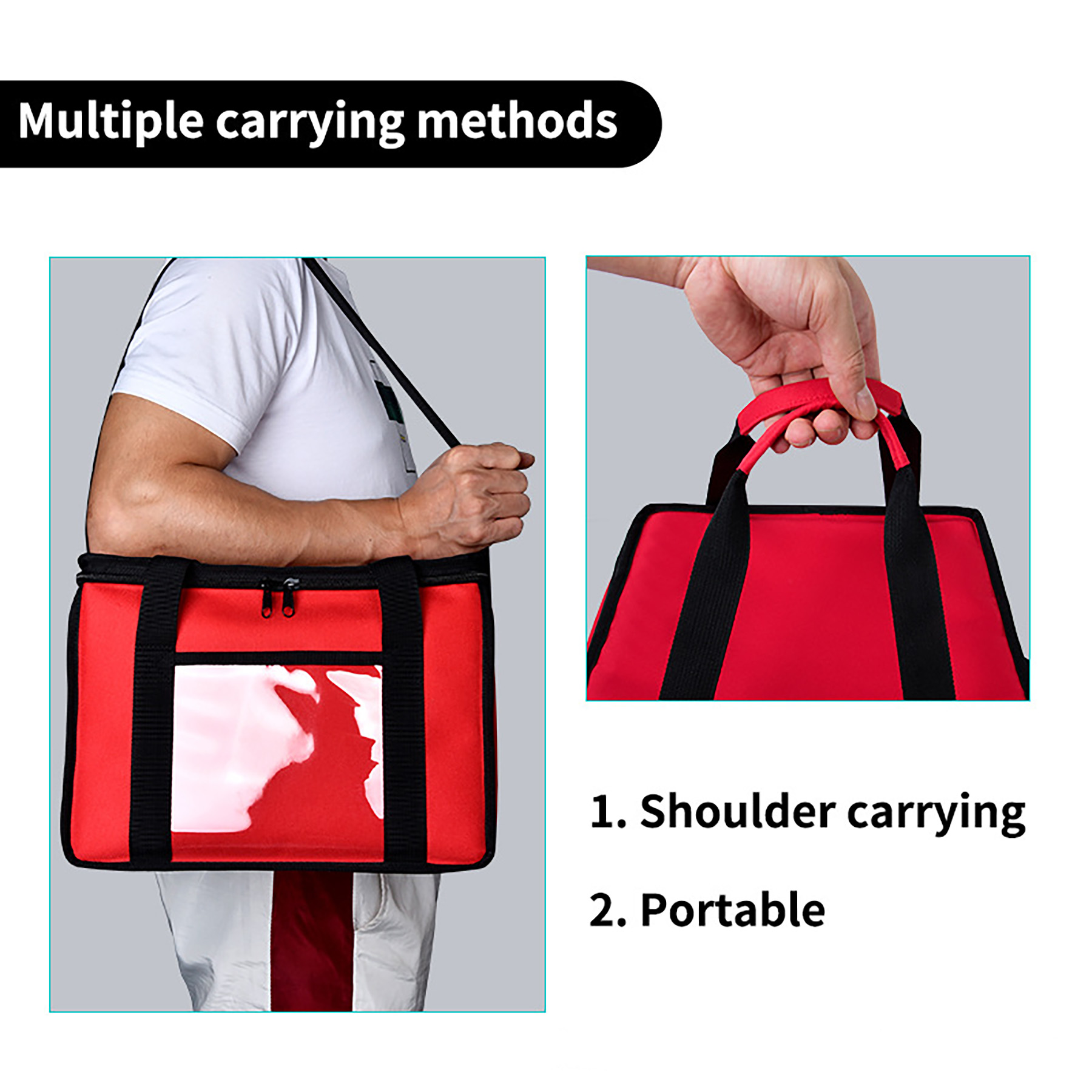Insulated Food Delivery Bag with Sturdy Zipper and Reinforced Handle 3