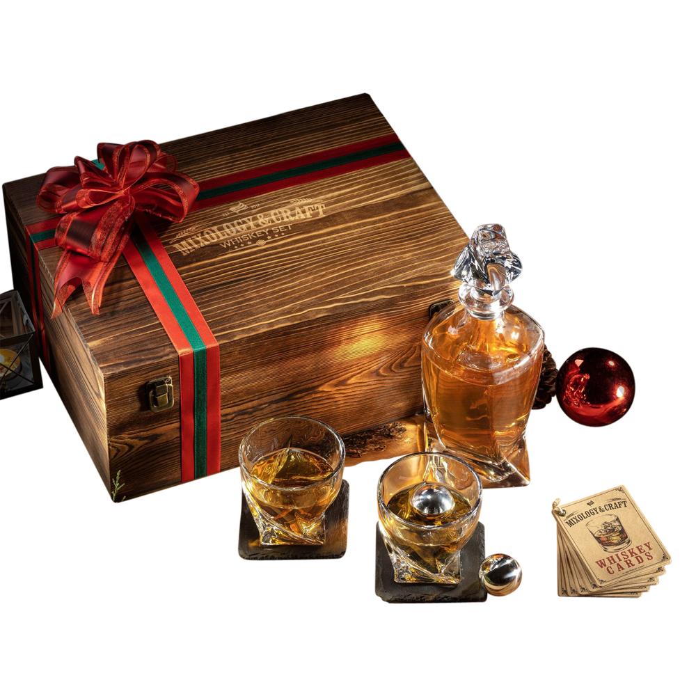 Elegant Whiskey Decanter Set in Wooden Box 5