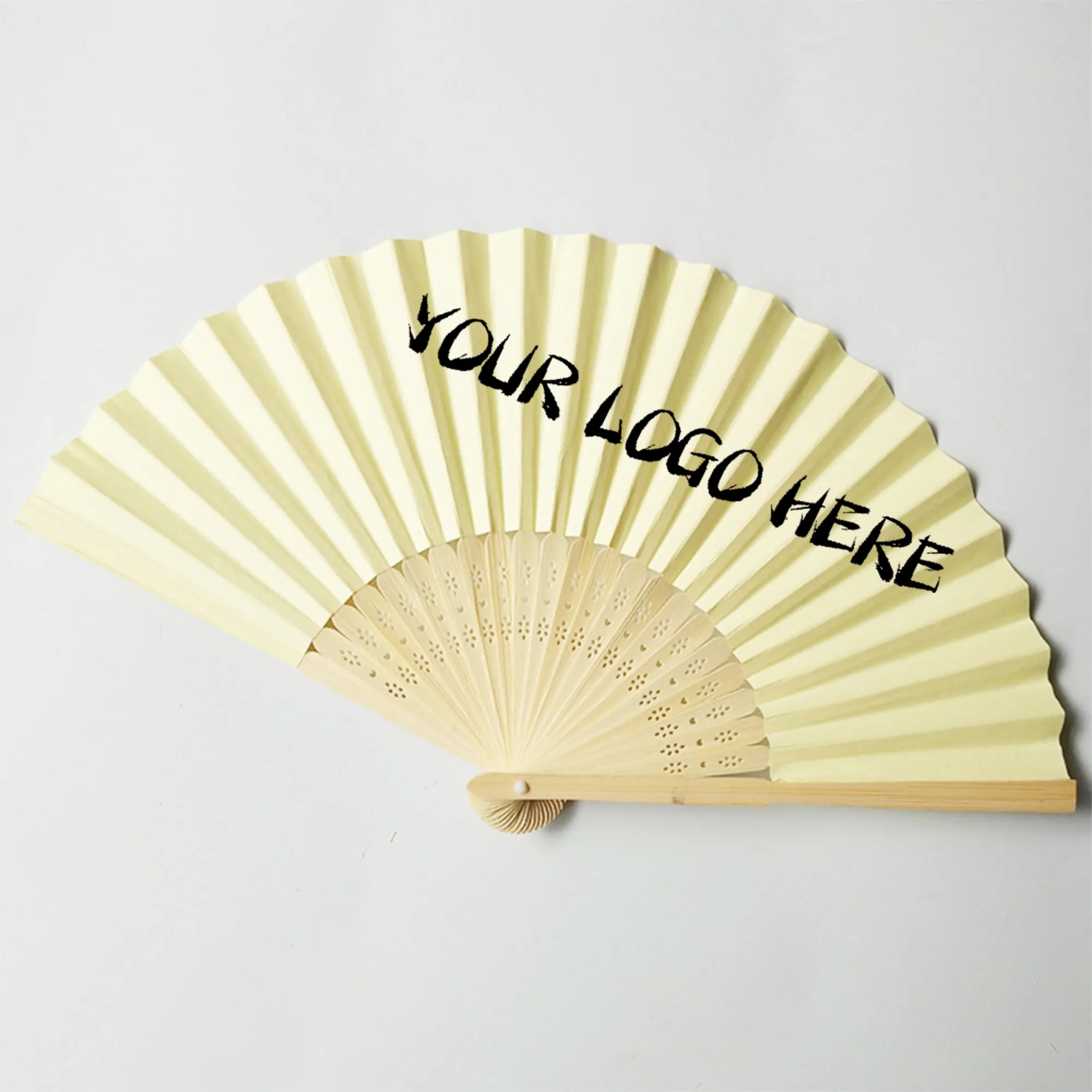 Custom Folding Handheld Paper Fan with Bamboo Handle 11