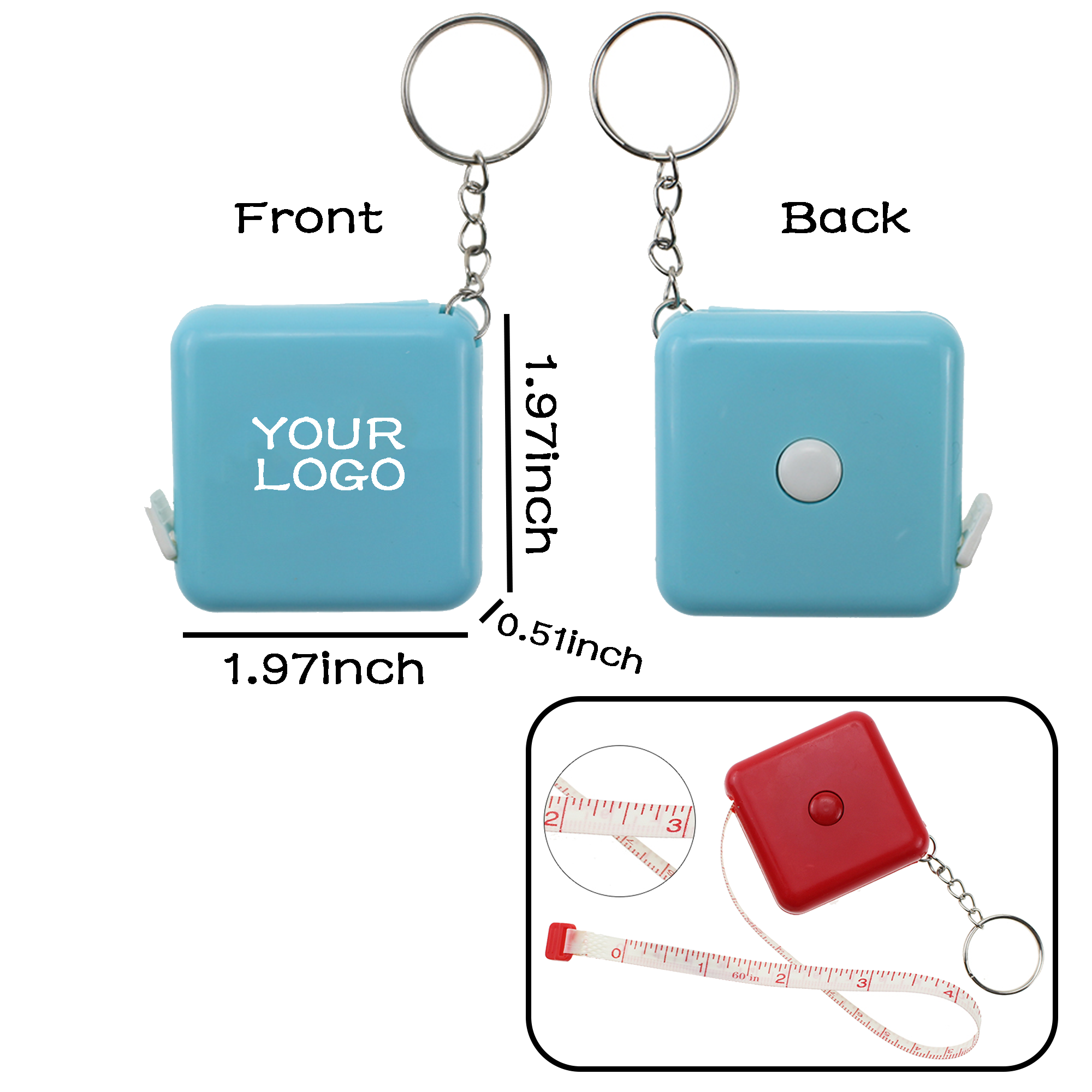 MOQ 20 PCS Custom Logo Tape Measure Keychain 3