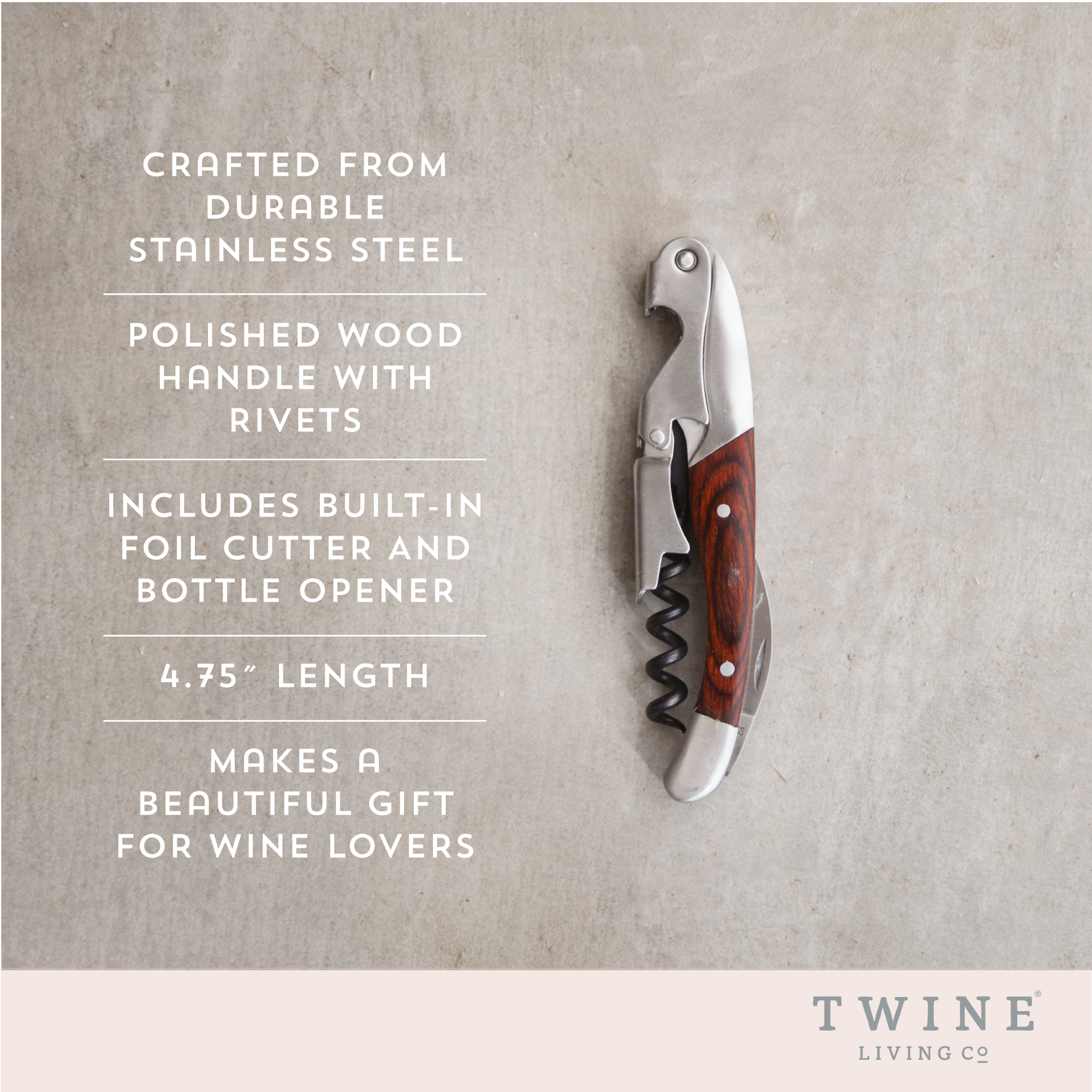 Twine Living® Wooden Double Hinged Corkscrew 5