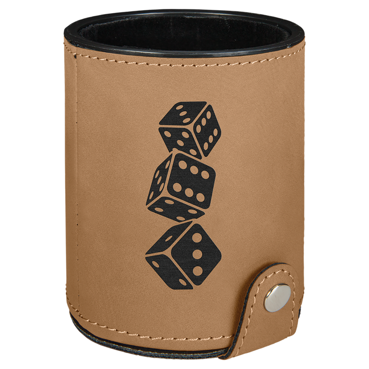Light Brown Leatherette Dice Cup with 5 Dice 2