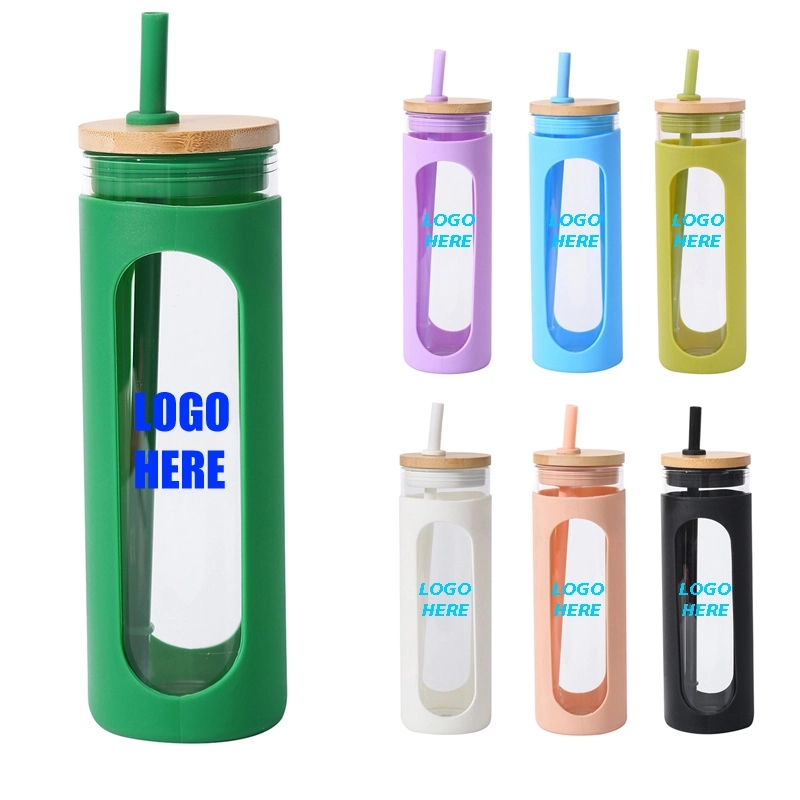 Custom 20 oz Glass Tumbler With Bamboo Lid And Straw 5
