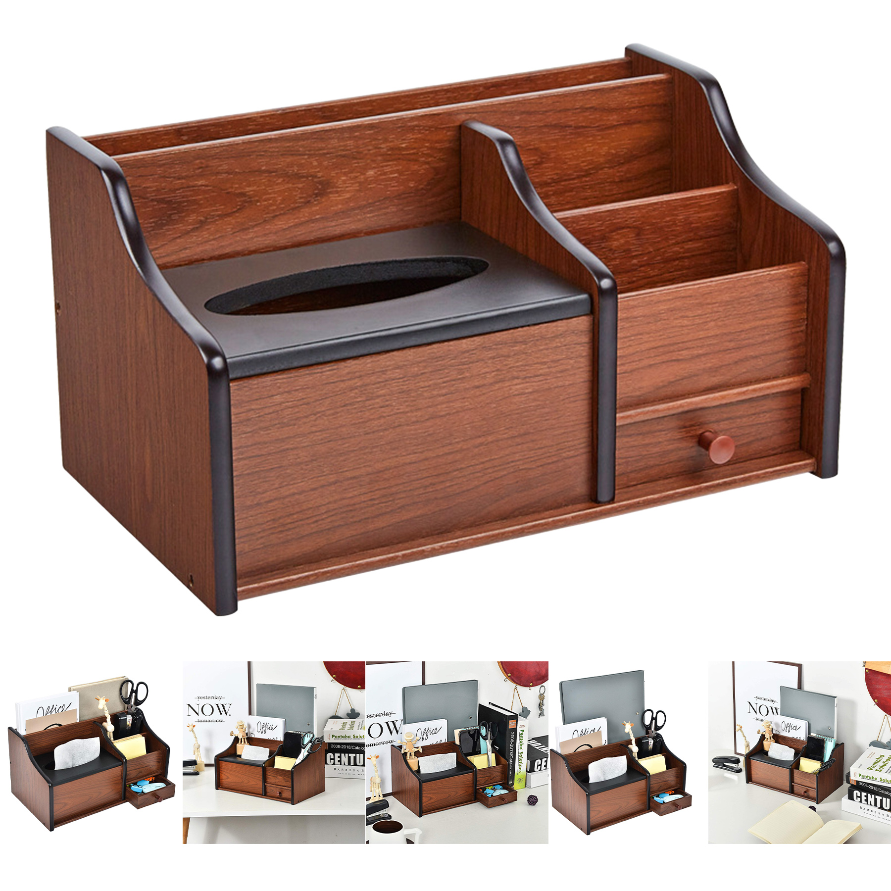 Wood Desk Organizer Tissue Box 2
