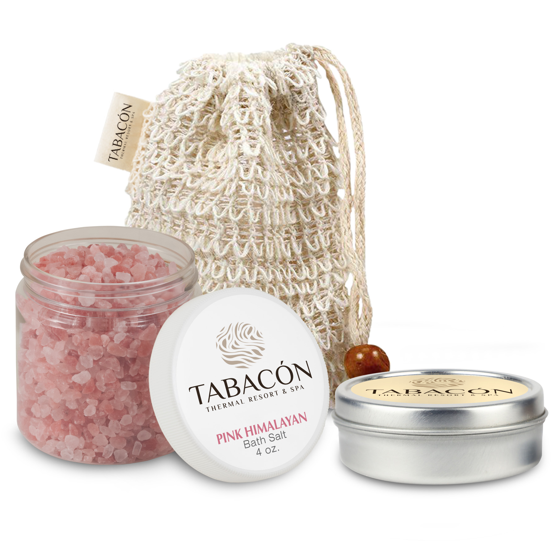 Loofah Bag with Candle Tin and Bath Salt 2