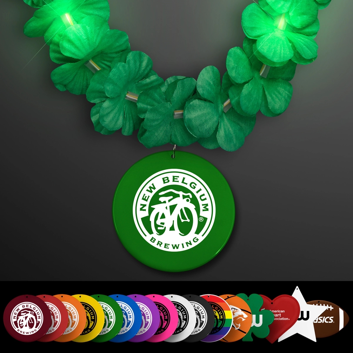 Light Up Green Lei with Medallion 2
