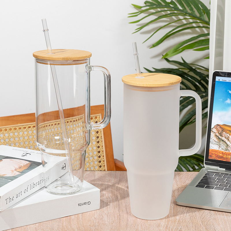40 oz High Borosilicate Glass Water Bottle Travel Mug Cup with Handle and Straw 3