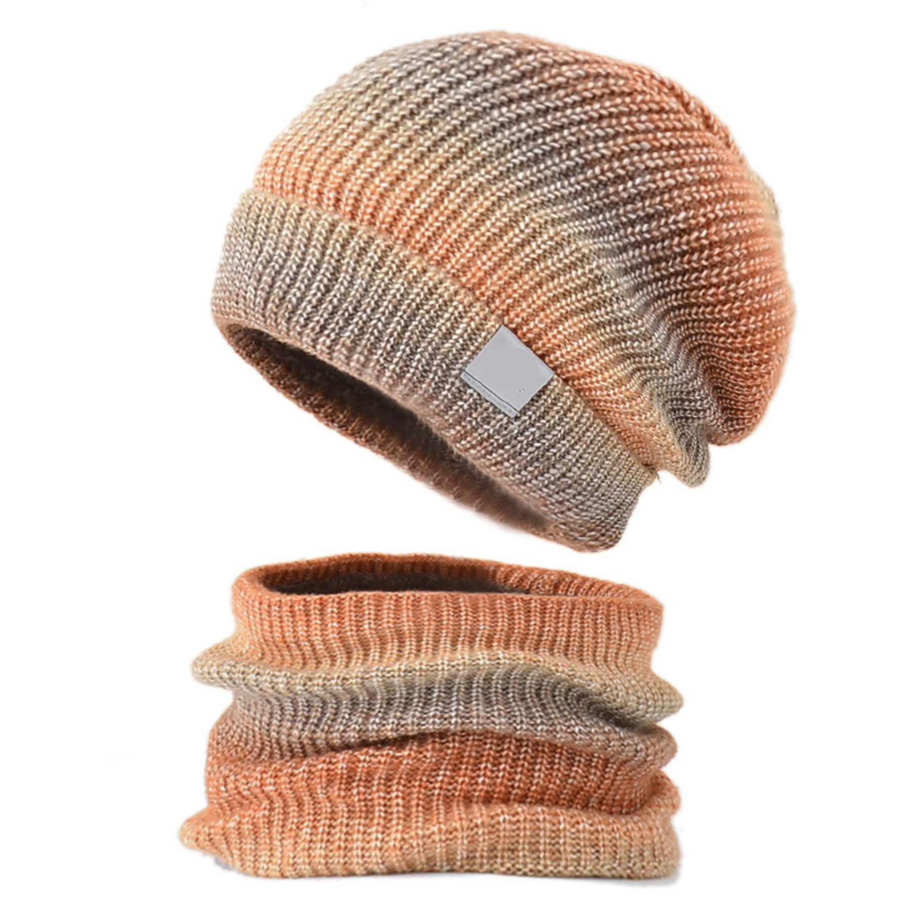 2PCS Gradient Color Beanie Neck Gaiter Set 4