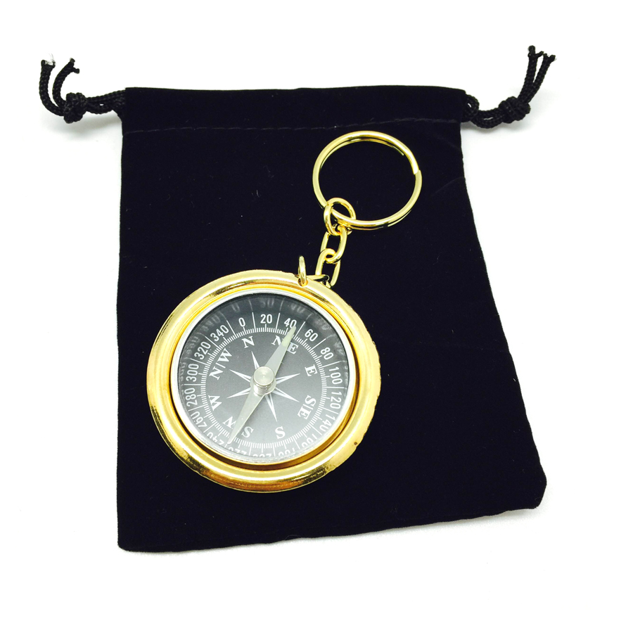 vintage Brass Compass Keychain in velveteen pouch 4