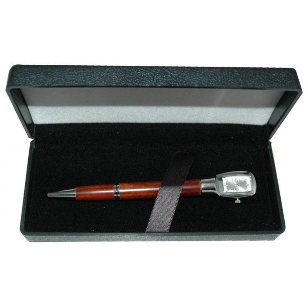 Rosewood Ballpoint Pen w / Custom Watch Clock. 1