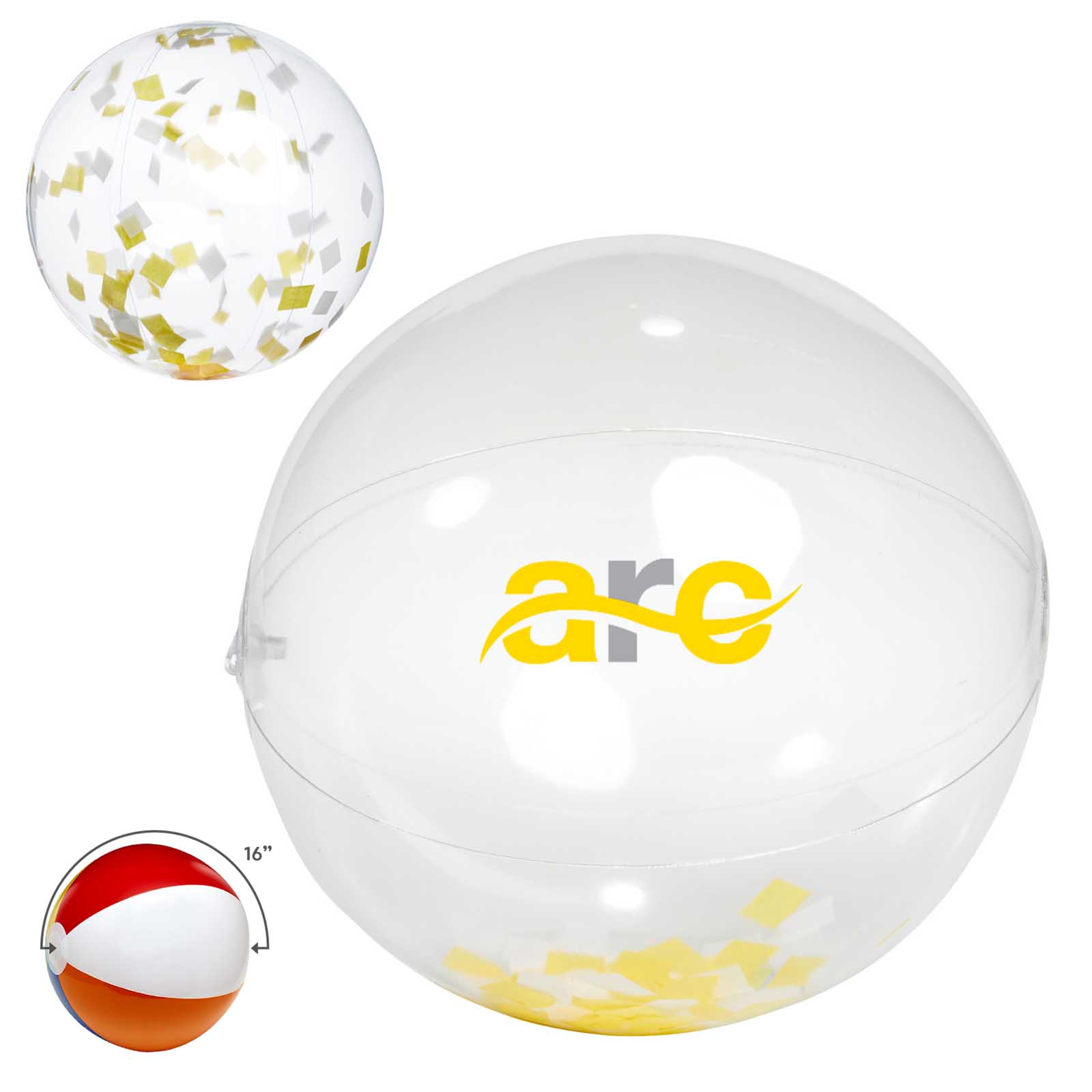 16" Yellow and White Confetti Filled Round Clear Beach Ball